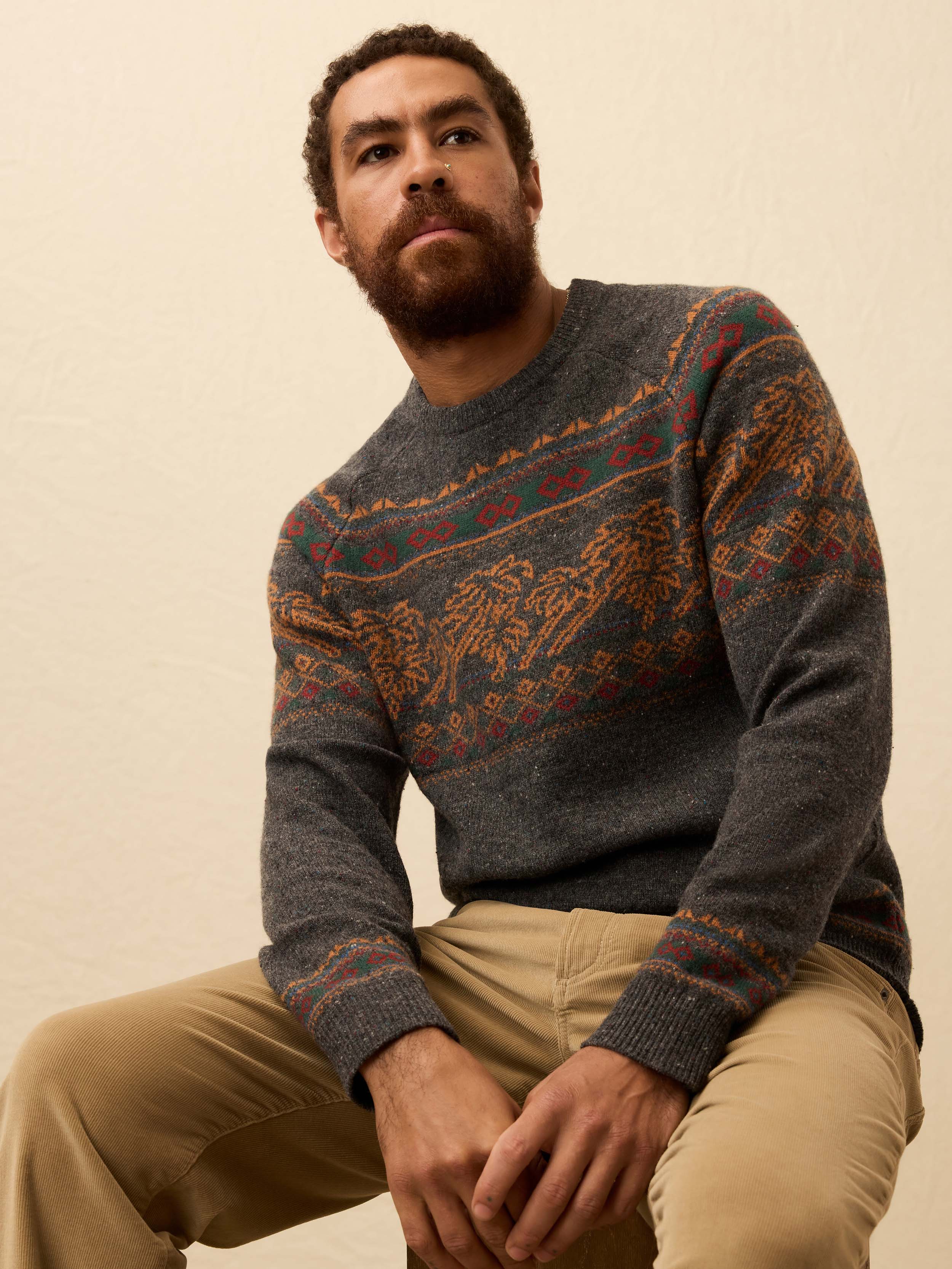 Donegal Crew Sweater - Charcoal Coast Fairisle | Faherty Brand