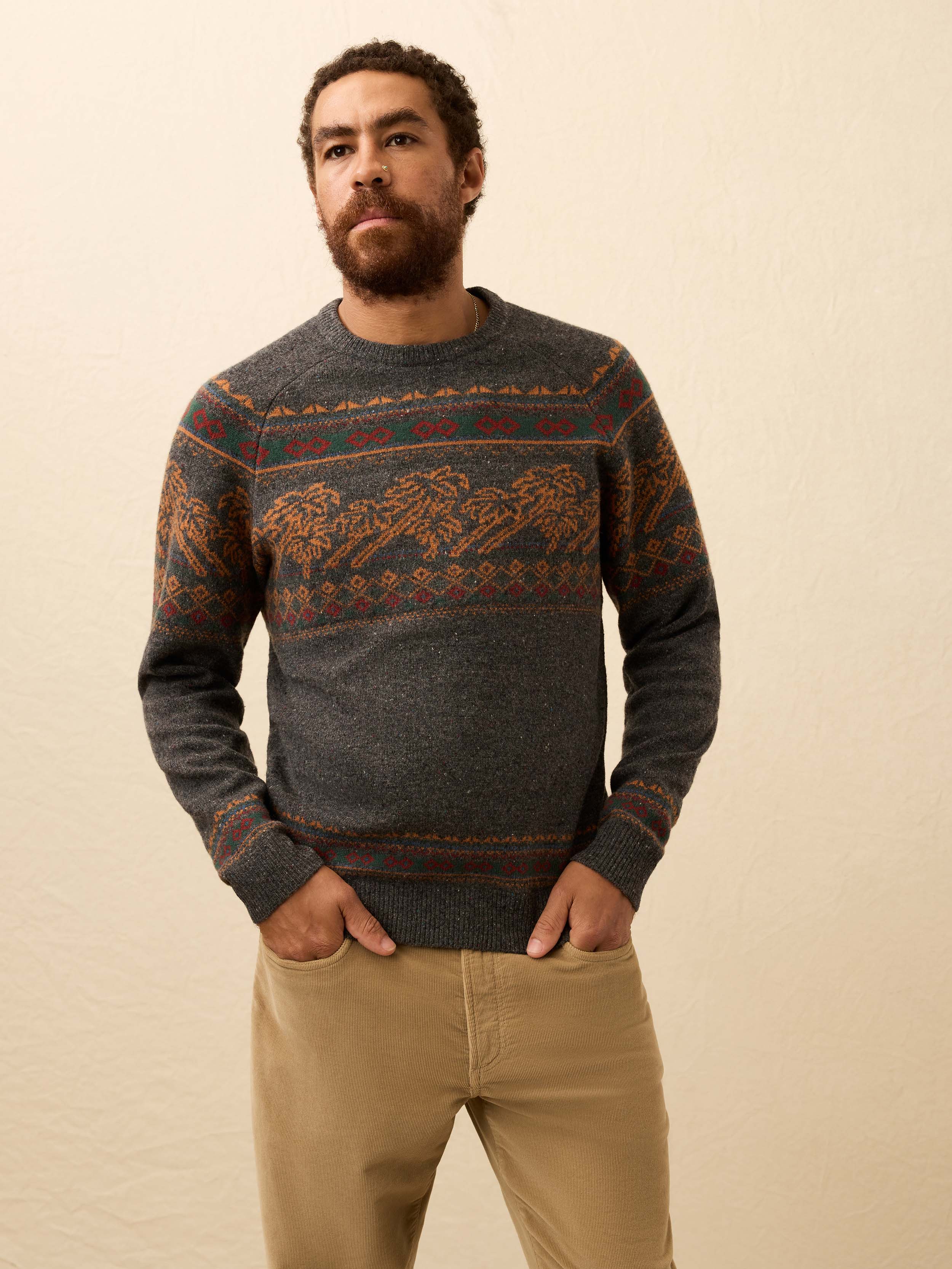 Donegal Crew Sweater - Charcoal Coast Fairisle | Faherty Brand