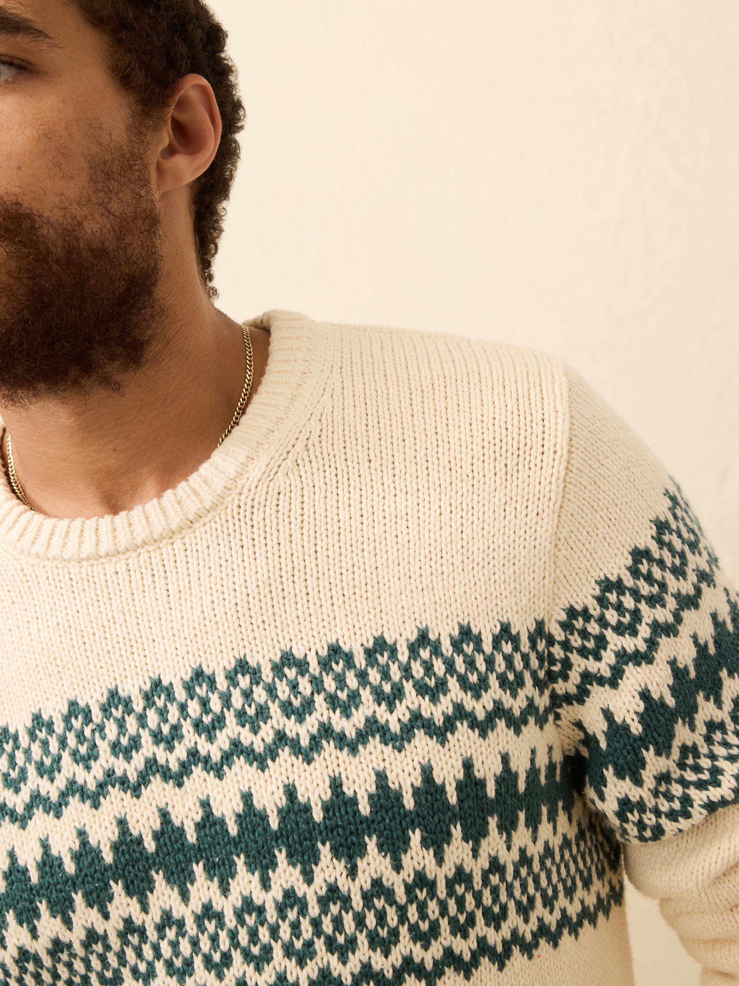 Heirloom Crewneck Sweater - Cream Forest Fairisle | Faherty Brand