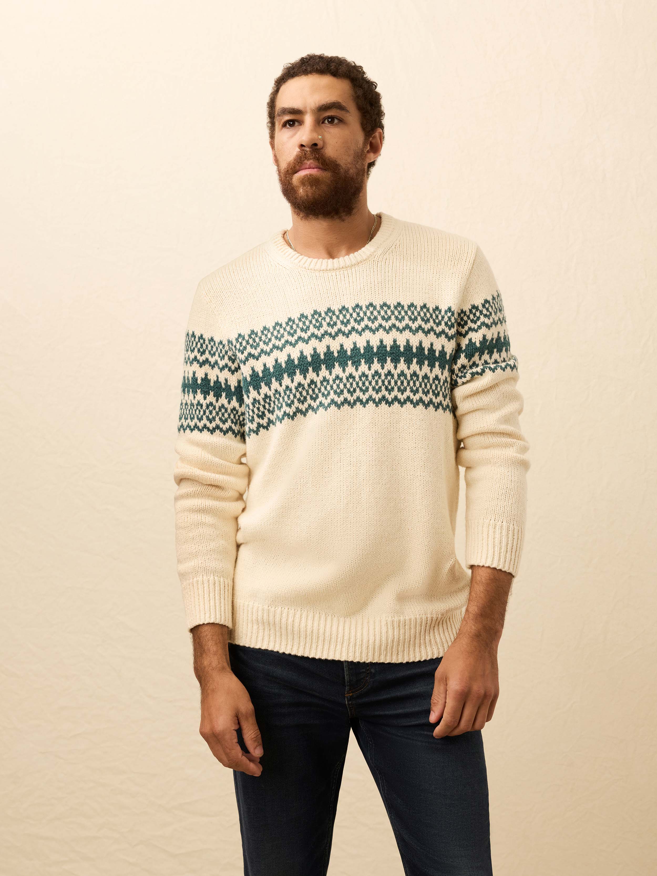 Heirloom Crewneck Sweater - Cream Forest Fairisle | Faherty Brand