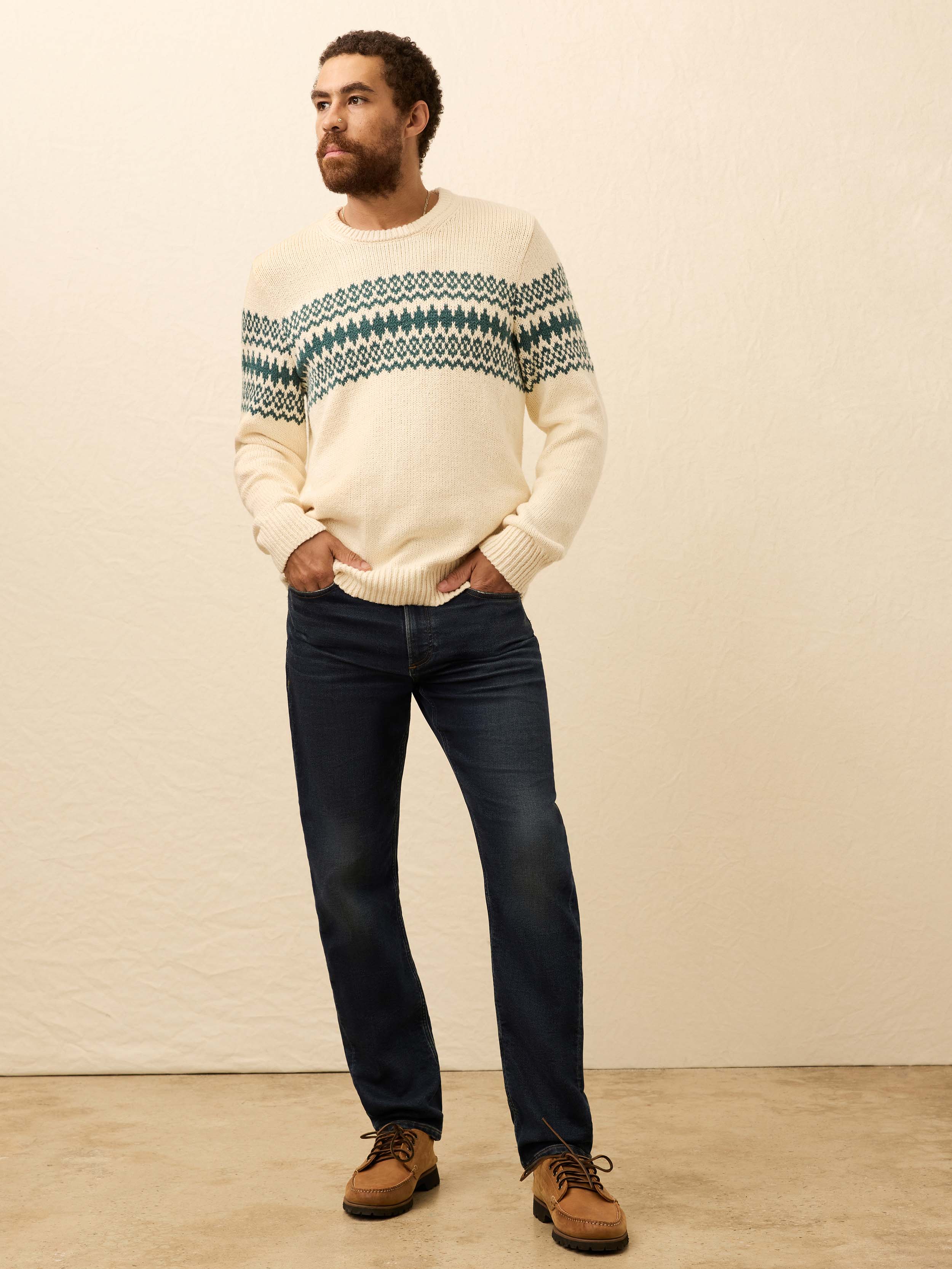 Heirloom Crewneck Sweater - Cream Forest Fairisle | Faherty Brand