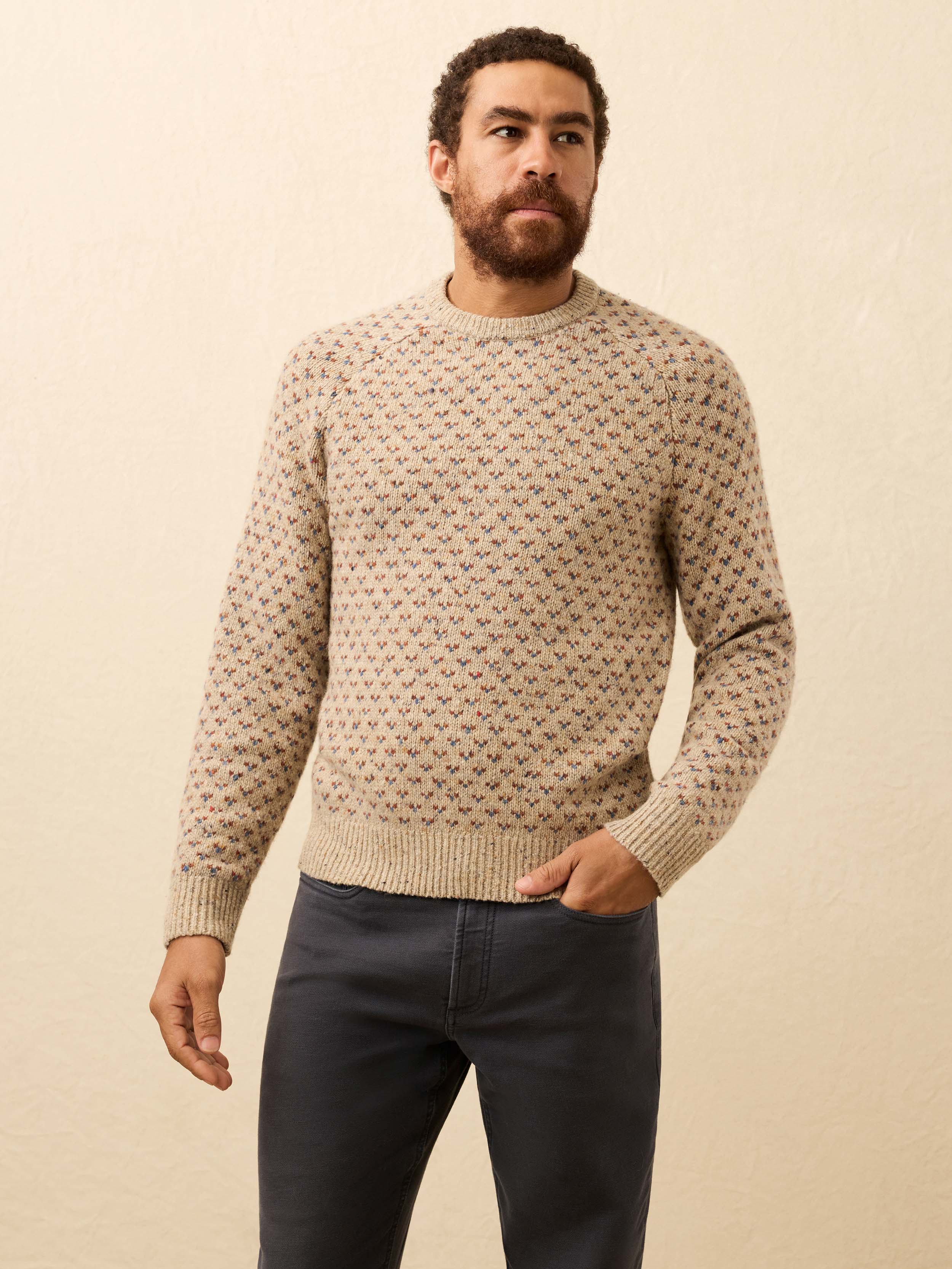 Donegal Crew Sweater - Oat Birdseye Marl