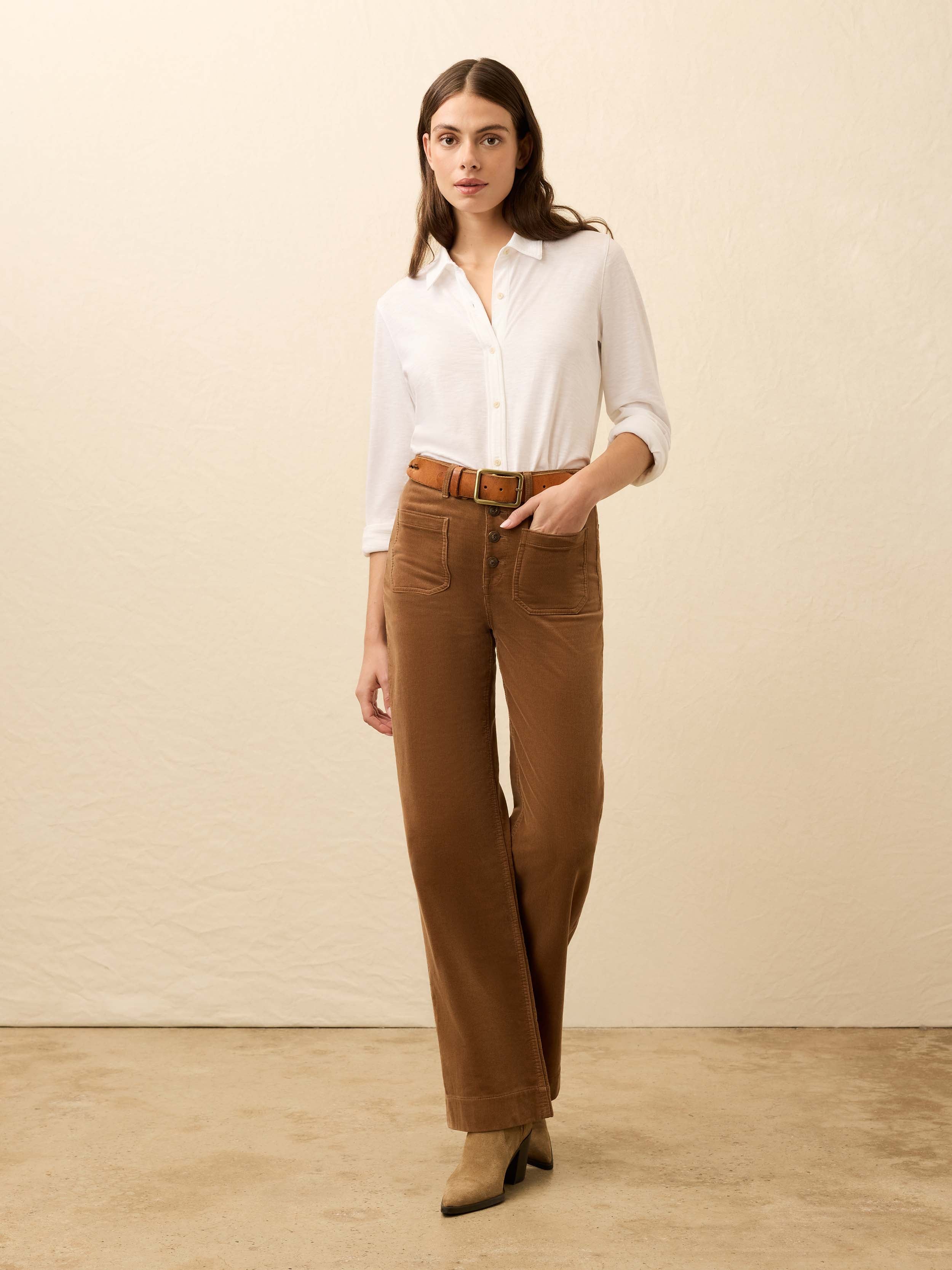 Stretch Terry Cord Patch Pocket Pant - Cord Brown | Faherty Brand