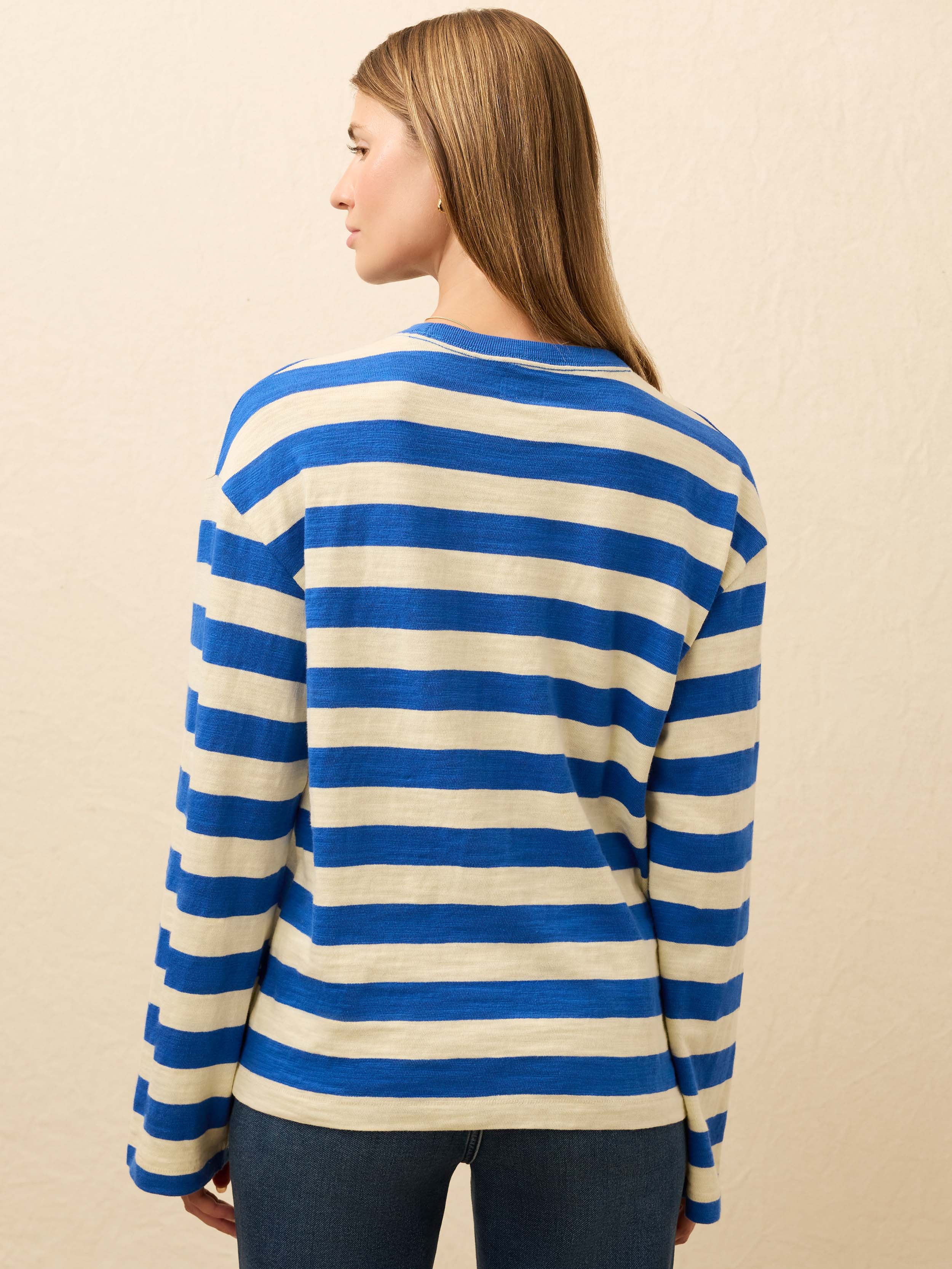 Sunwashed Organic Long-Sleeve Retro Tee - Sea Stripe | Faherty Brand
