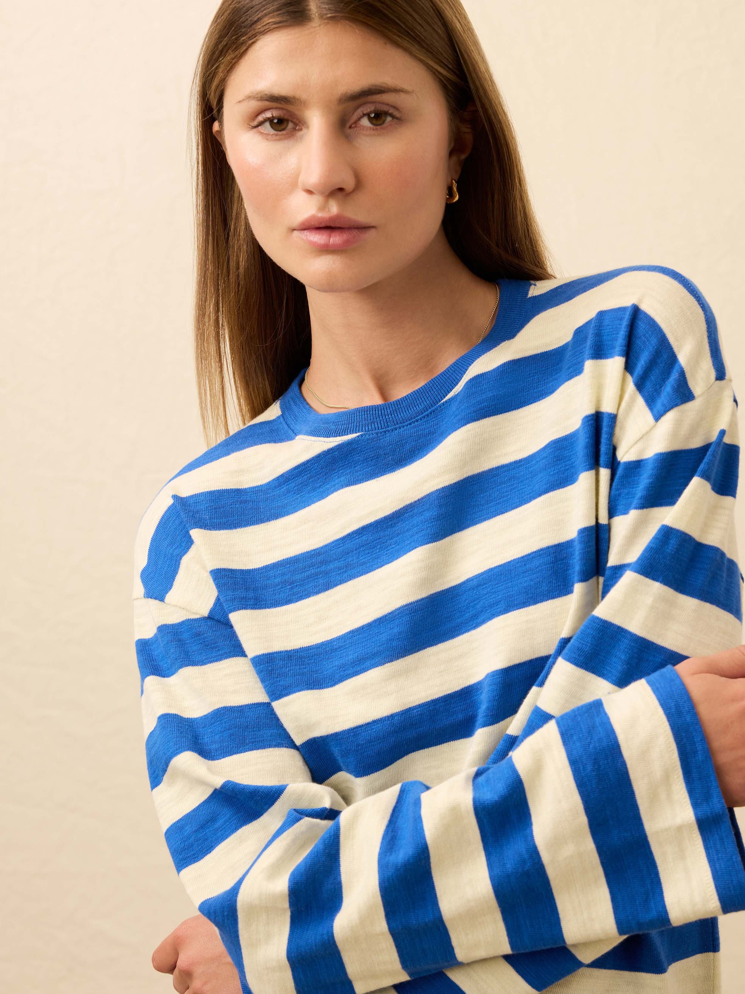Sunwashed Organic Long-Sleeve Retro Tee - Sea Stripe | Faherty Brand