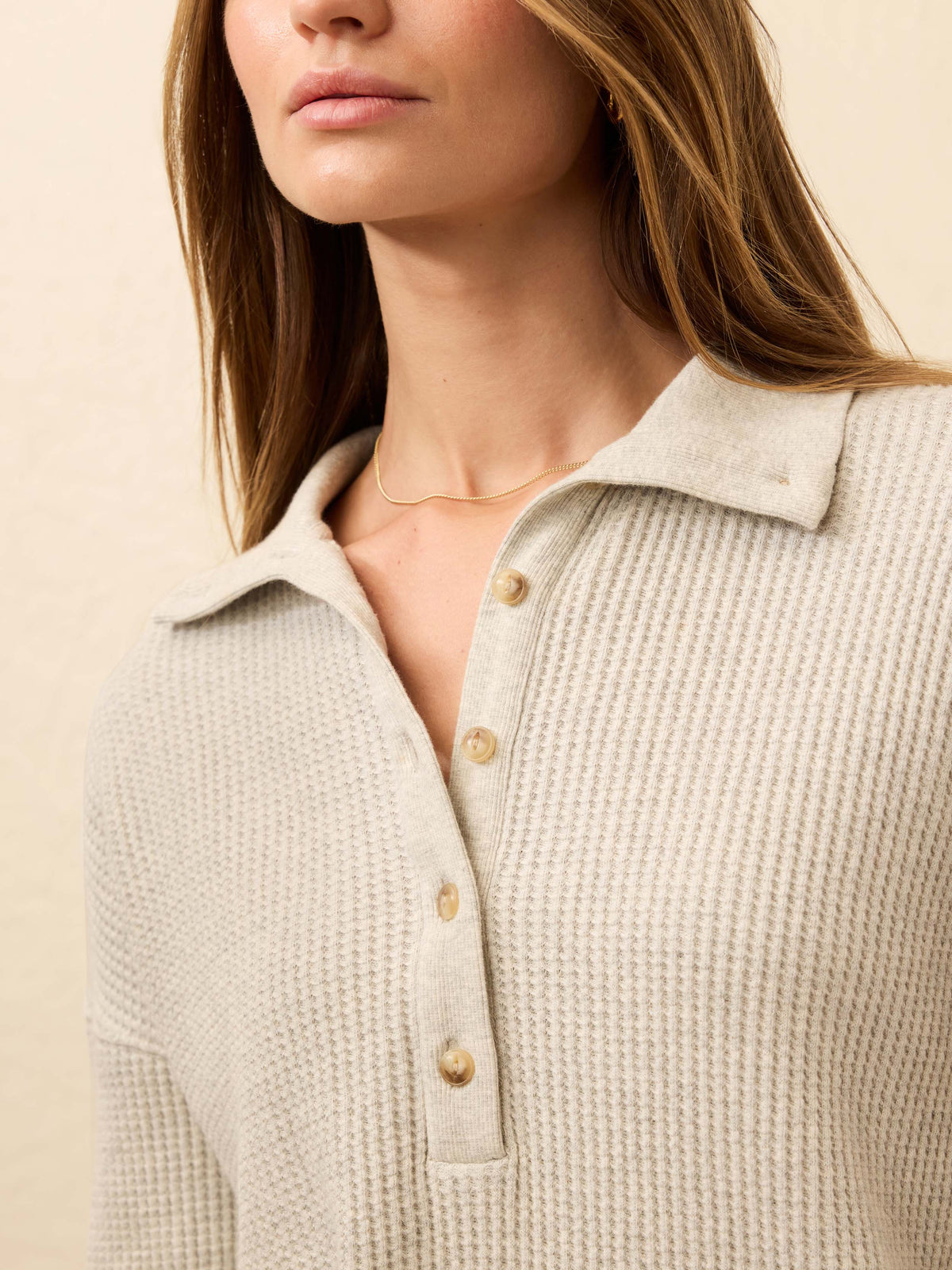  | Apres Waffle Henley - Light Grey Heather | Faherty Brand, image 5 of 6
