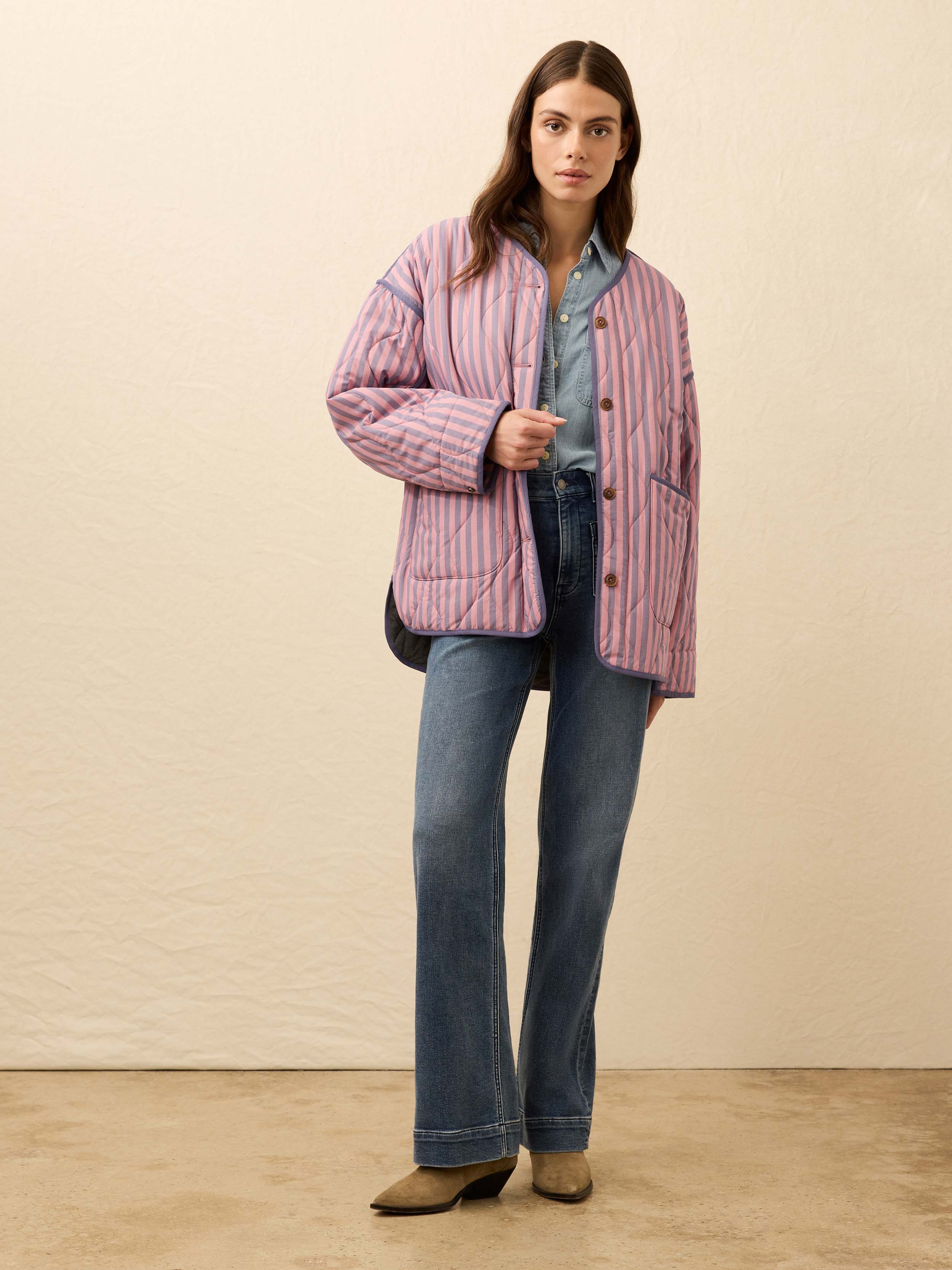 Horizon Series Quilted Jacket - Berry Lucy Stripe | Faherty Brand
