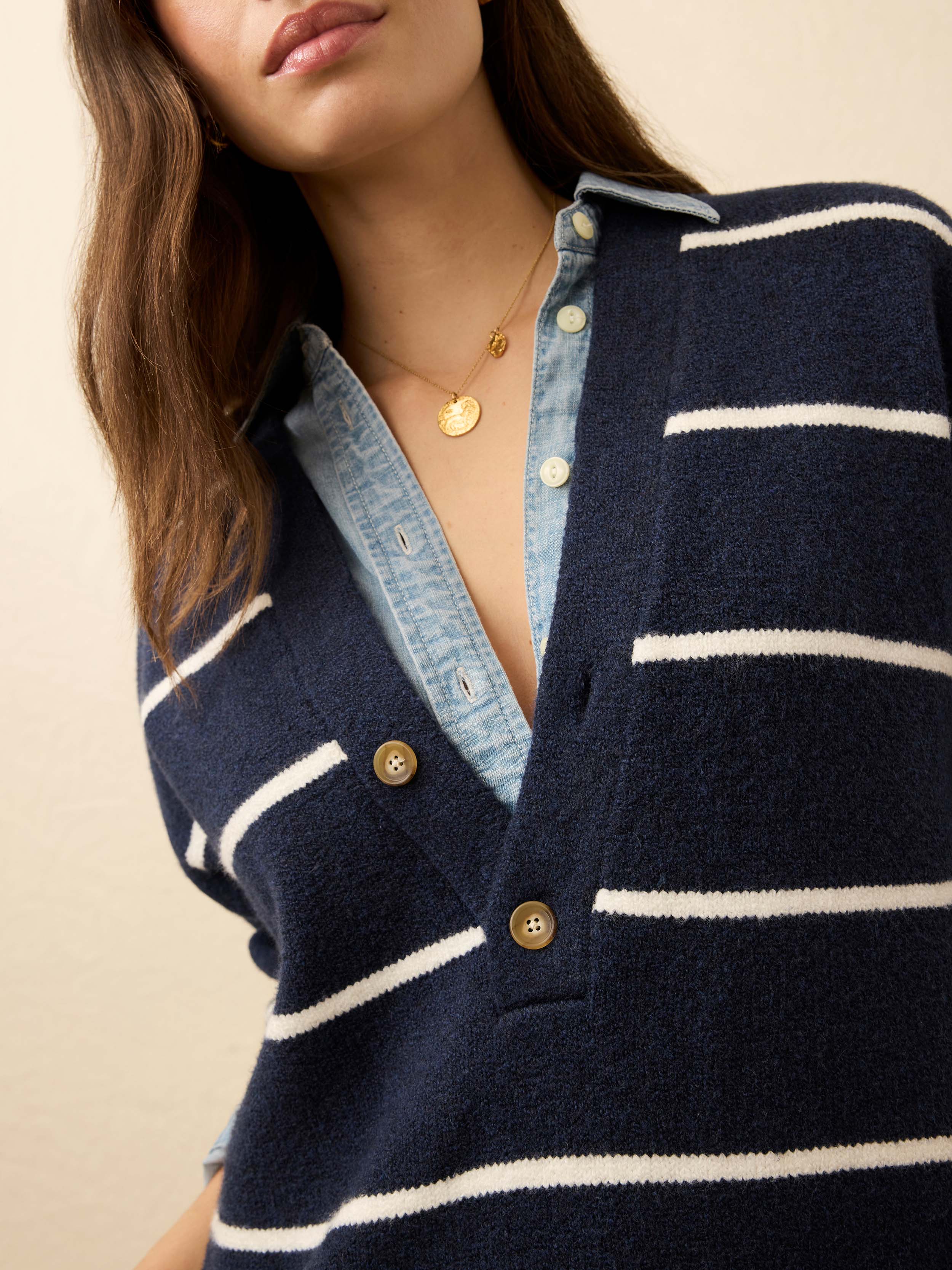 Jackson V Neck Popover - Norman Navy Stripe | Faherty Brand