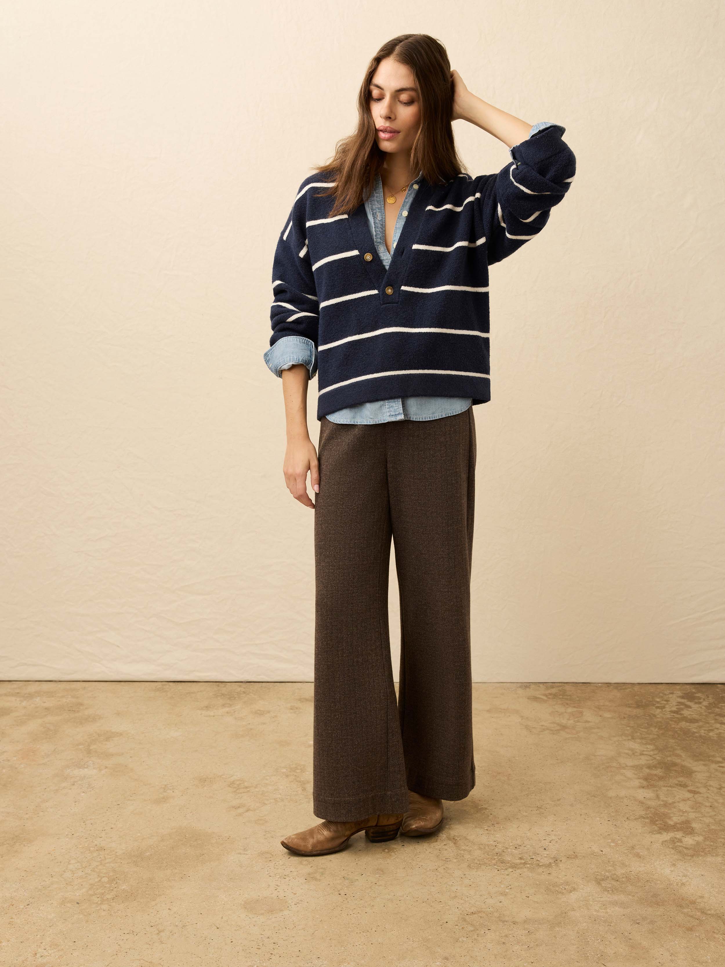 Jackson V Neck Popover - Norman Navy Stripe | Faherty Brand