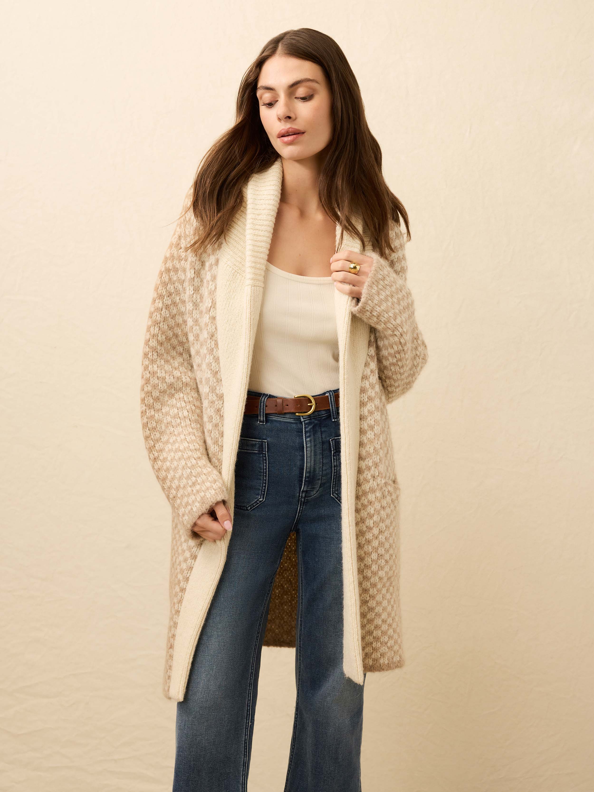 Alpaca Cabin Sweater Coat - Cream | Faherty Brand