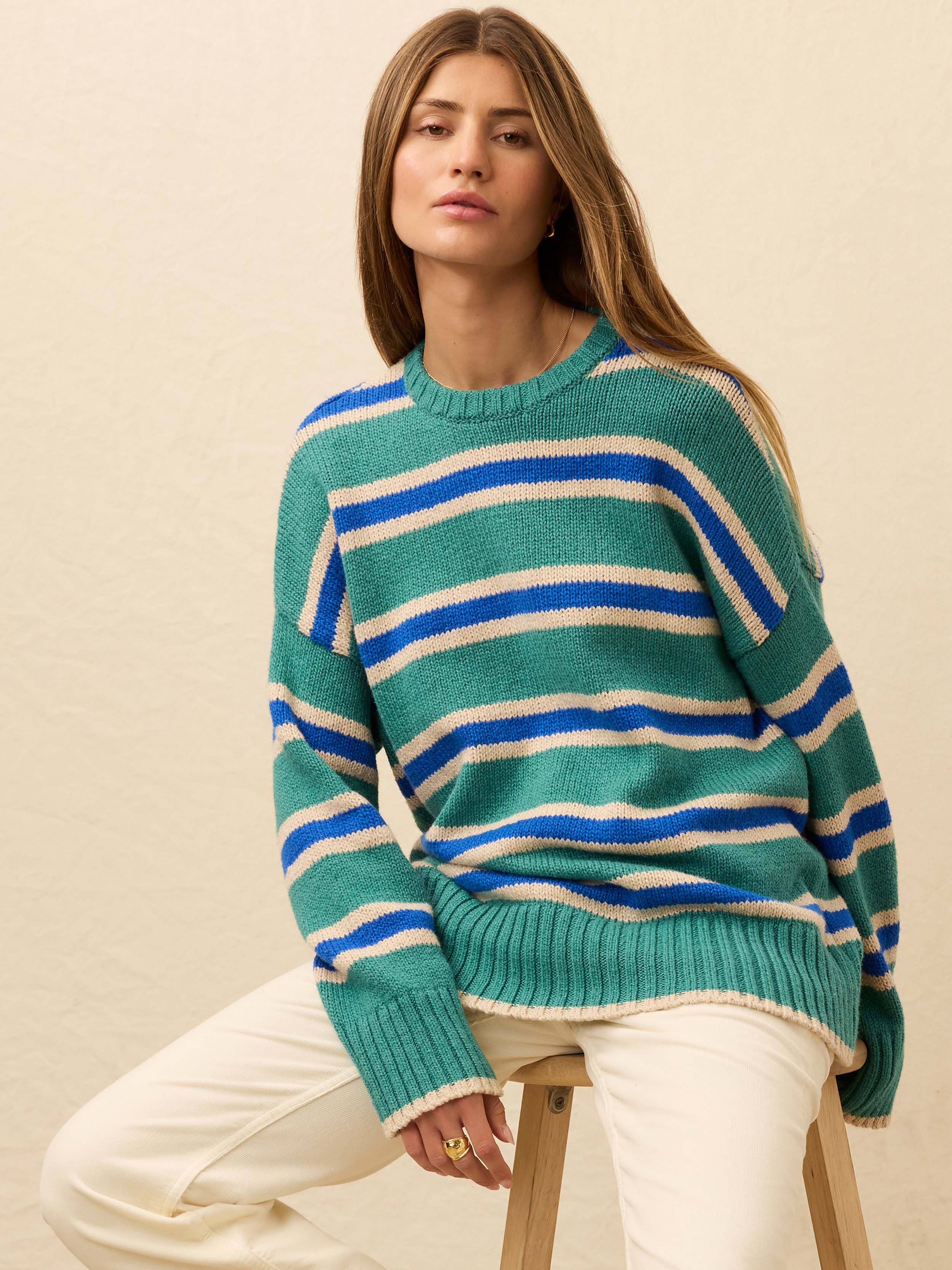 Heirloom Cotton Summit Pullover - Shoreline Green Stripe | Faherty Brand