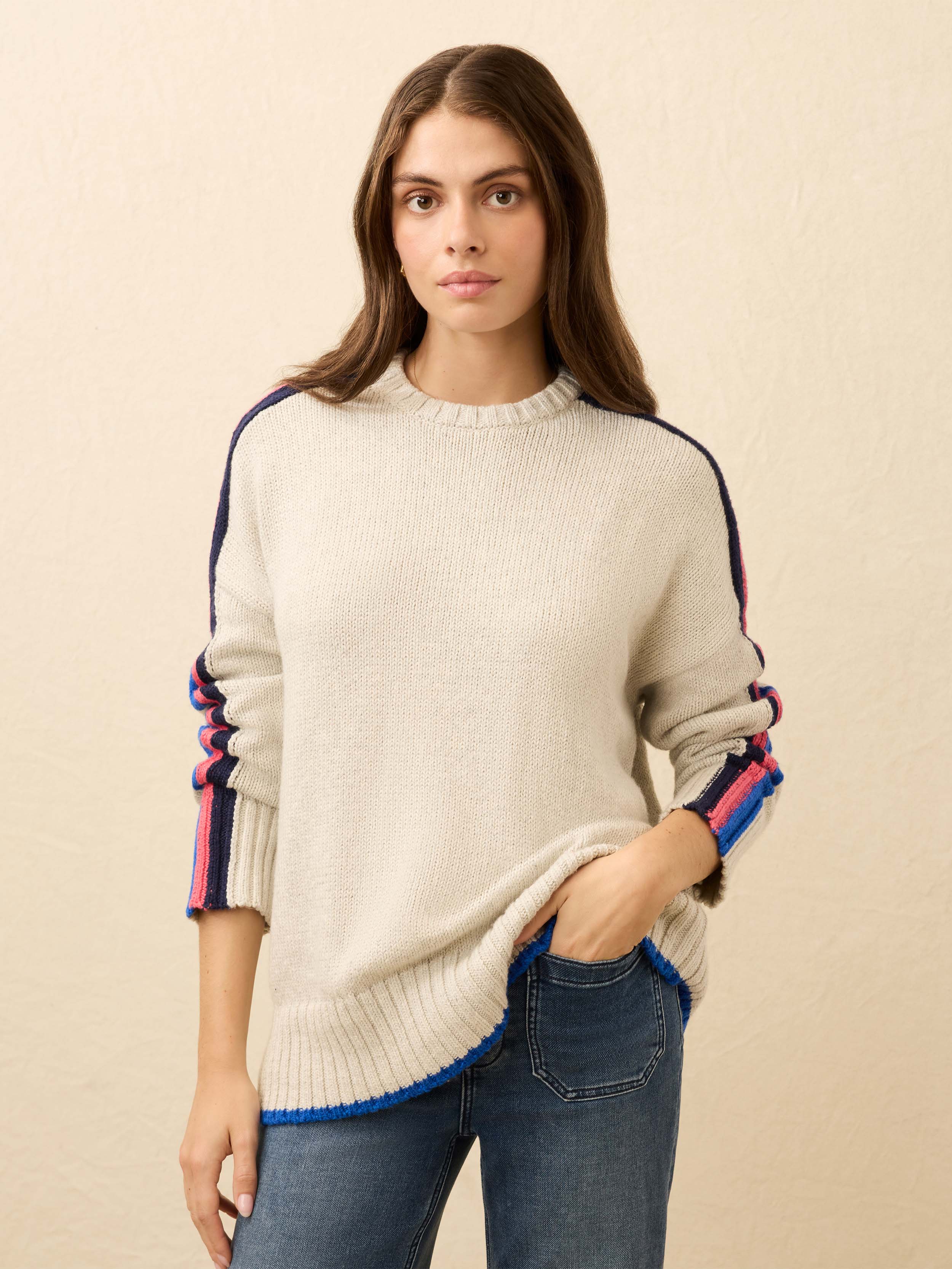 Heirloom Cotton Summit Pullover - Ice Grey Heather Stripe | Faherty Brand
