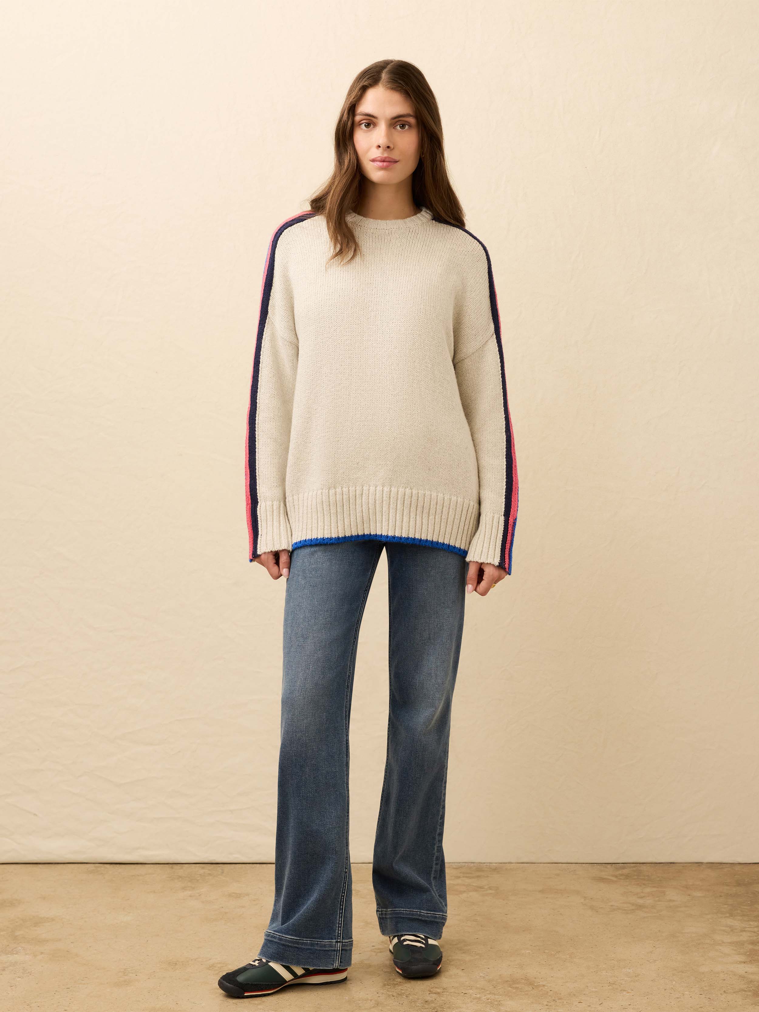 Heirloom Cotton Summit Pullover - Ice Grey Heather Stripe | Faherty Brand