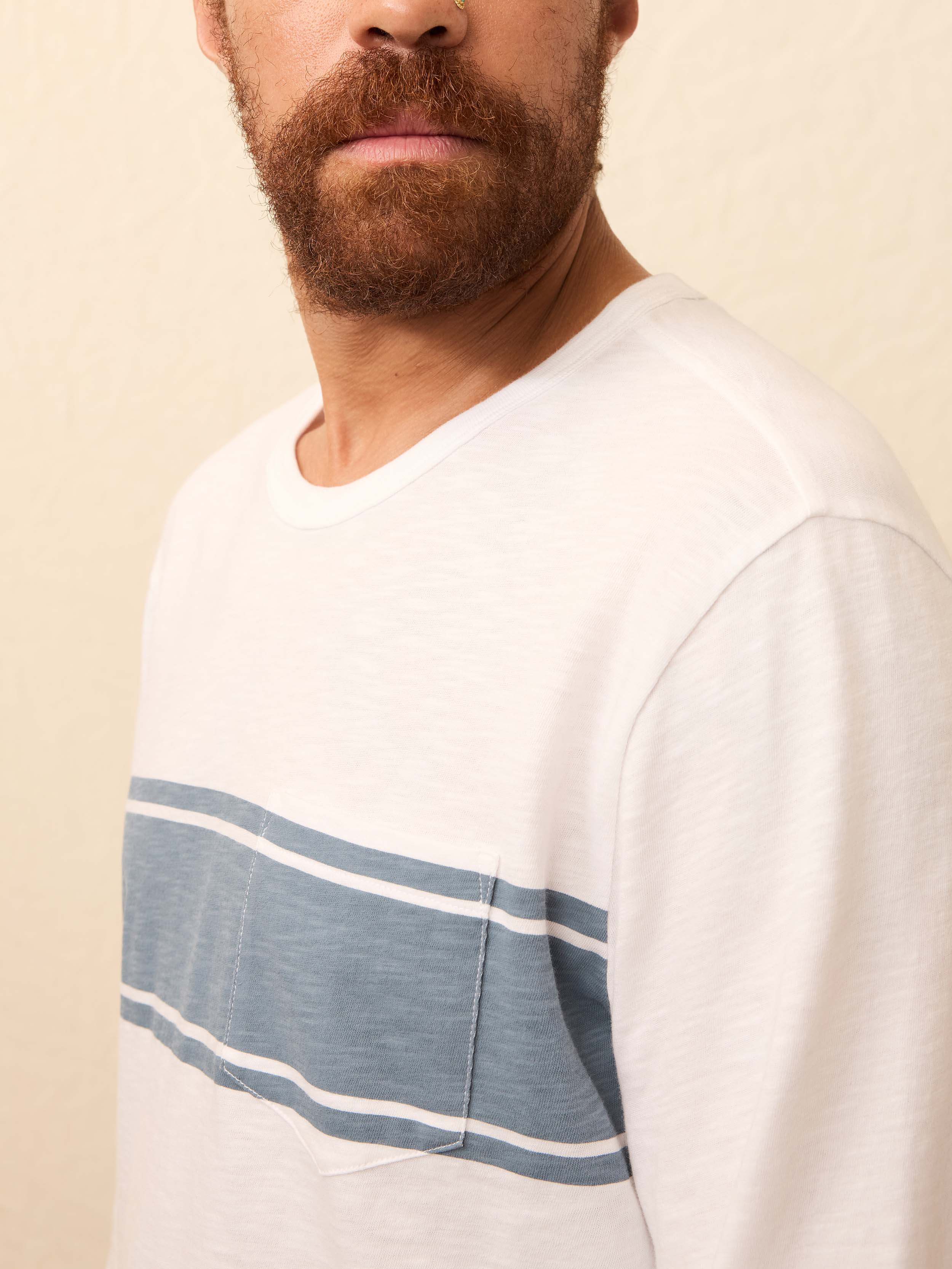 Long-Sleeve Sunwashed Pocket Tee - White Surf Stripe | Faherty Brand