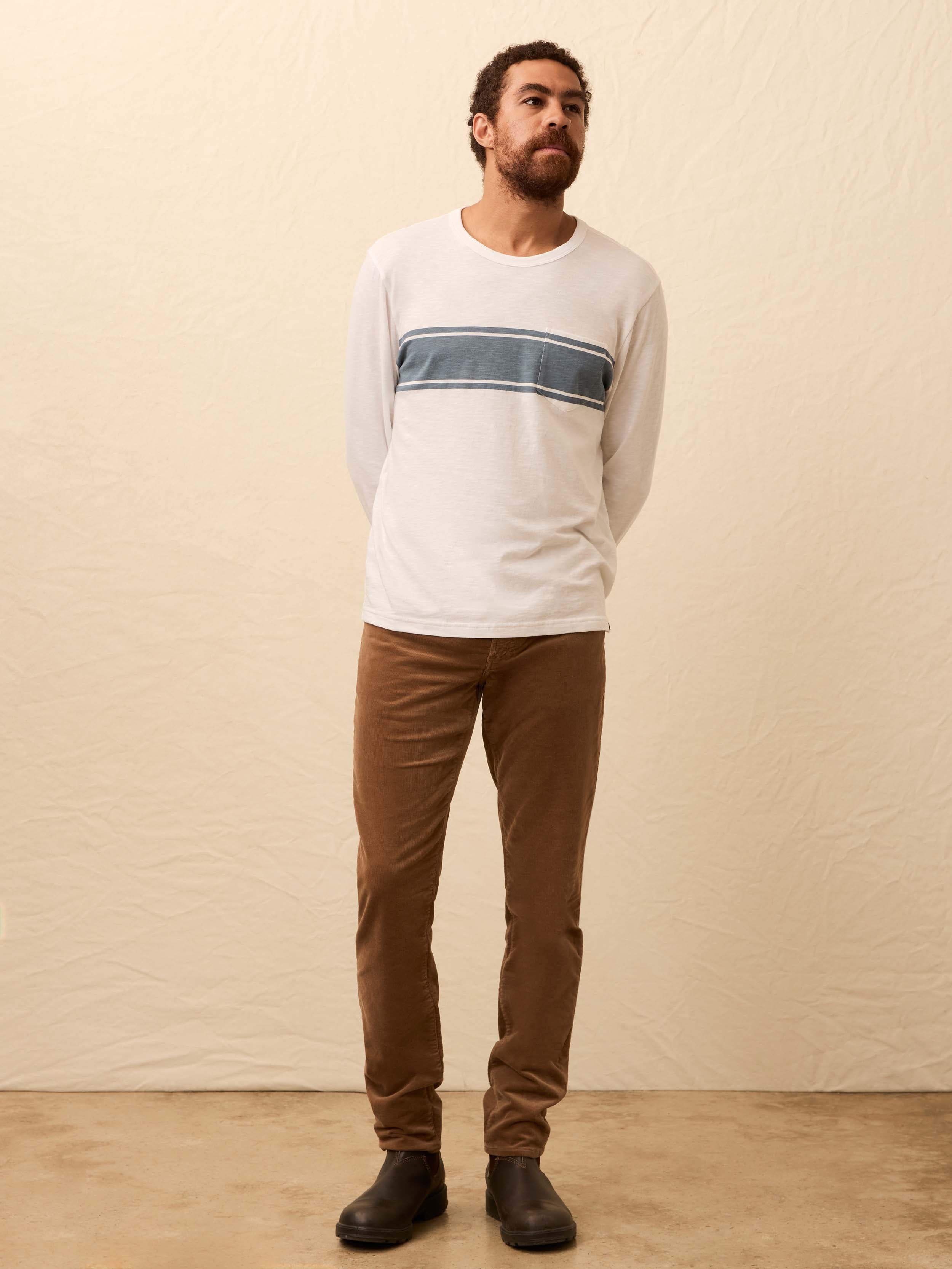 Long-Sleeve Sunwashed Pocket Tee - White Surf Stripe | Faherty Brand