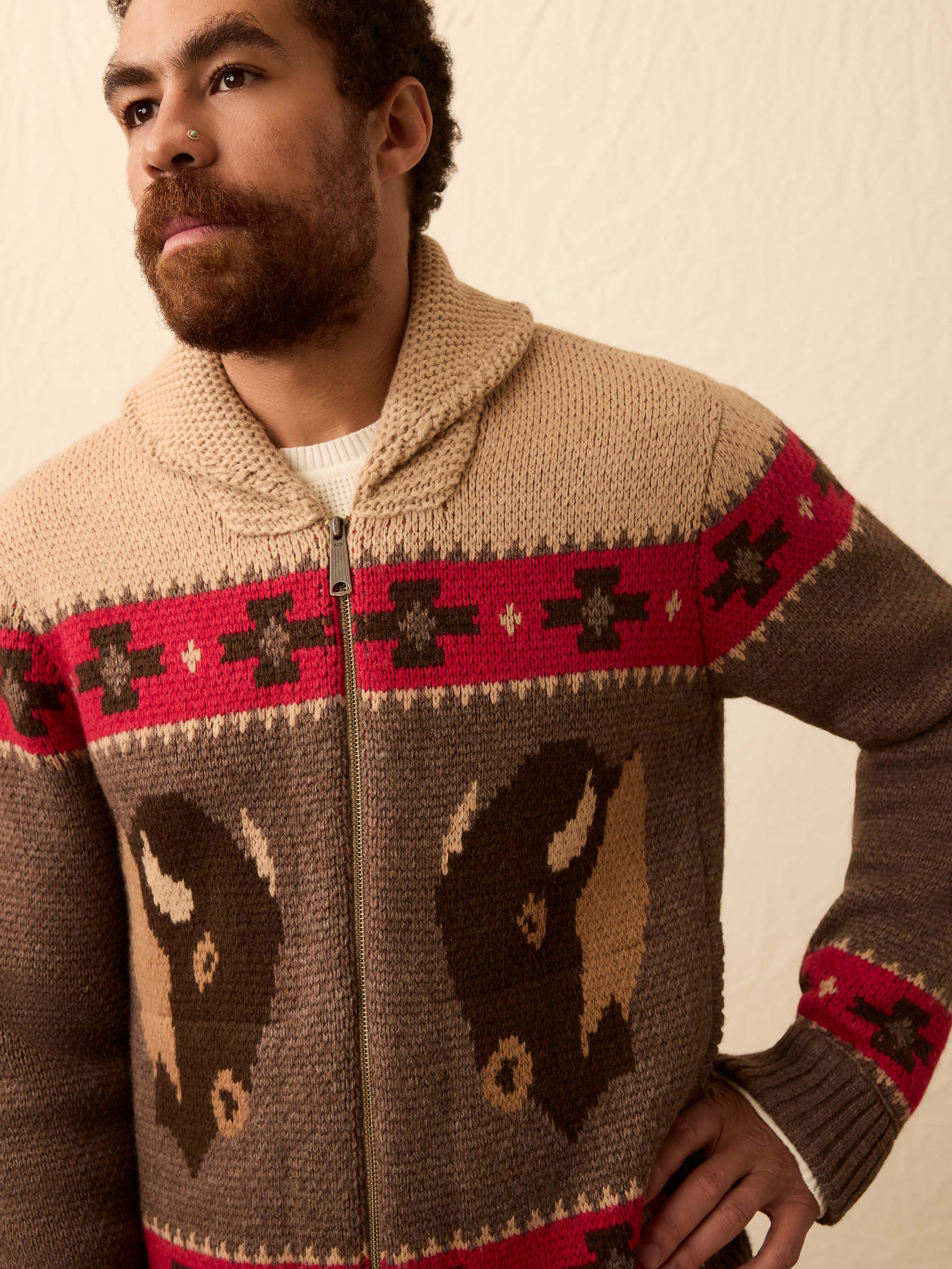 Steven Paul Judd Buffalo Zip Cardigan - Brown Winter Prairie | Faherty Brand