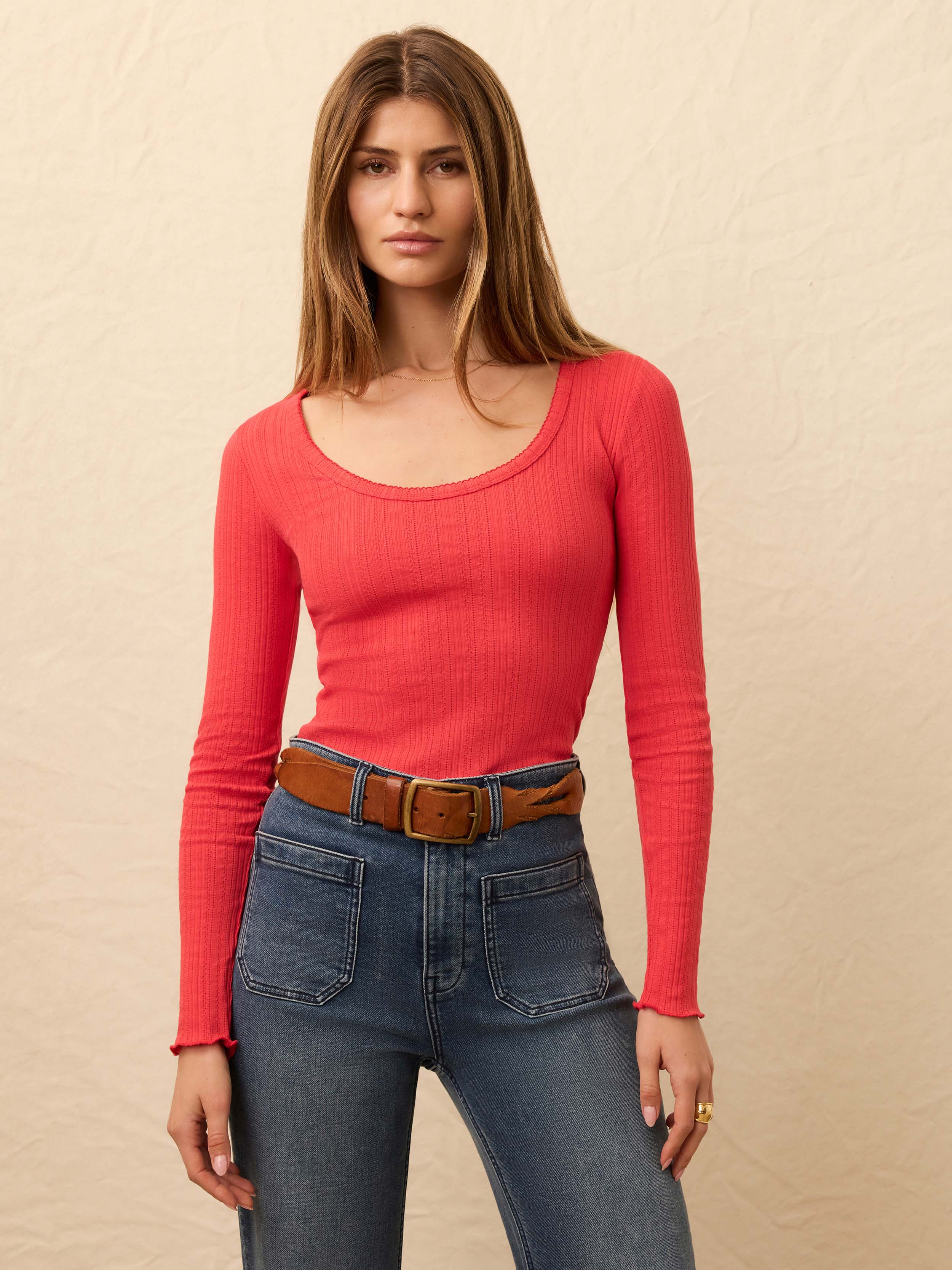 Paradise Pointelle Scoop Neck - Tomato | Faherty Brand
