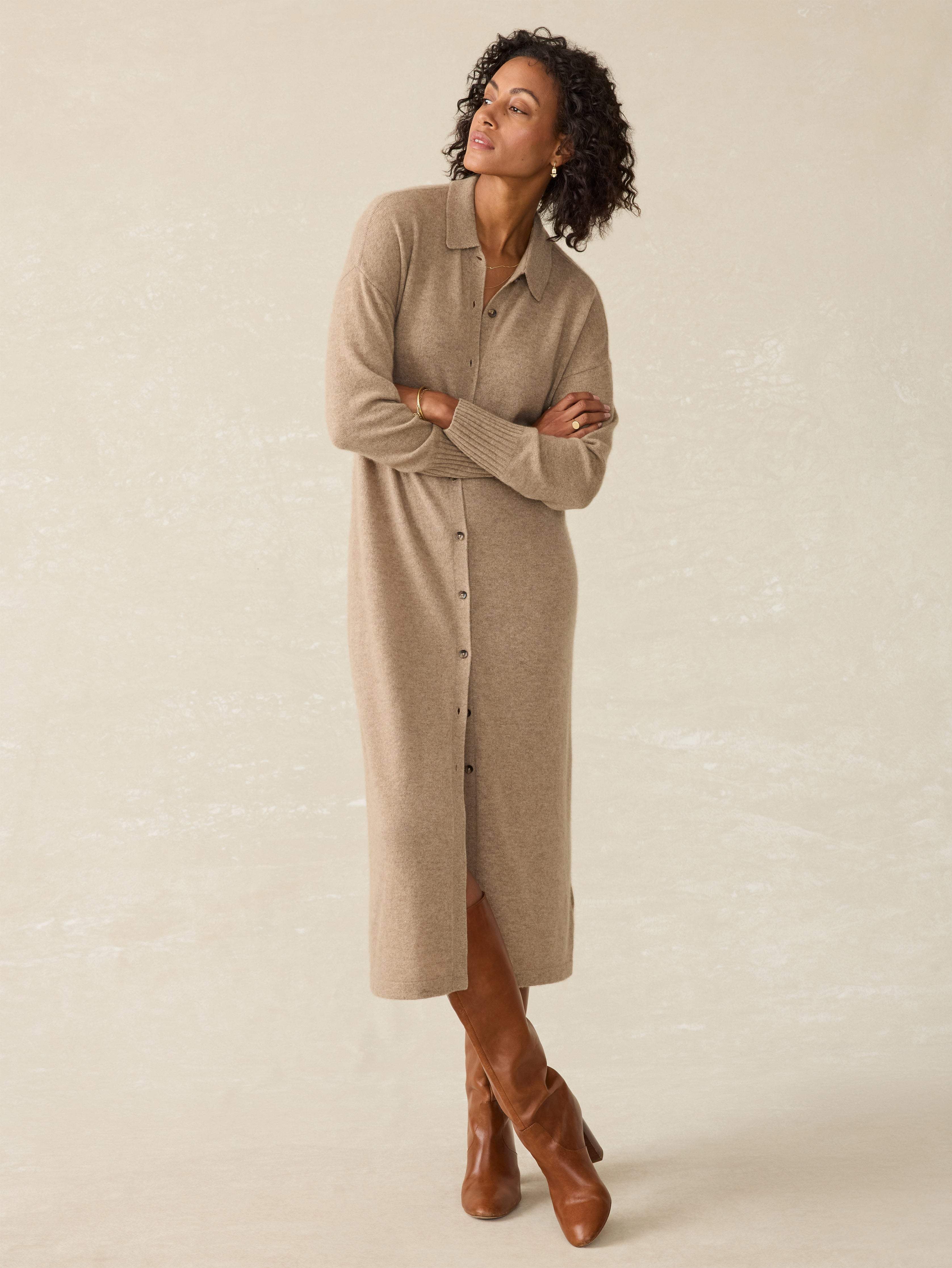 Coastal Cashmere Maxi Shirtdress - Driftwood | Faherty Brand