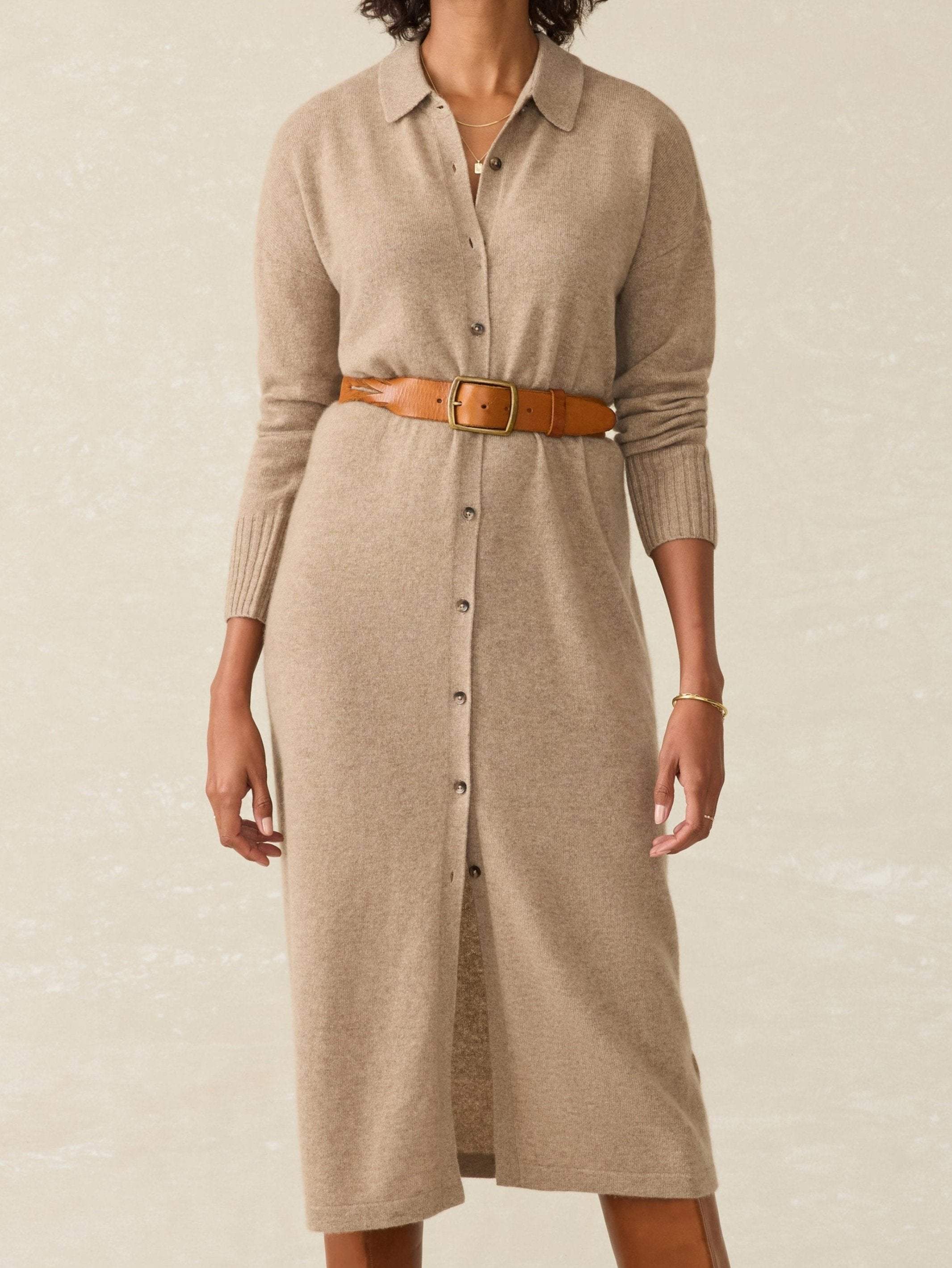 Coastal Cashmere Maxi Shirtdress - Driftwood | Faherty Brand