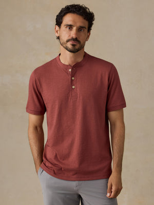 Short-Sleeve Sunwashed Regenerative Henley - Sunset Red
