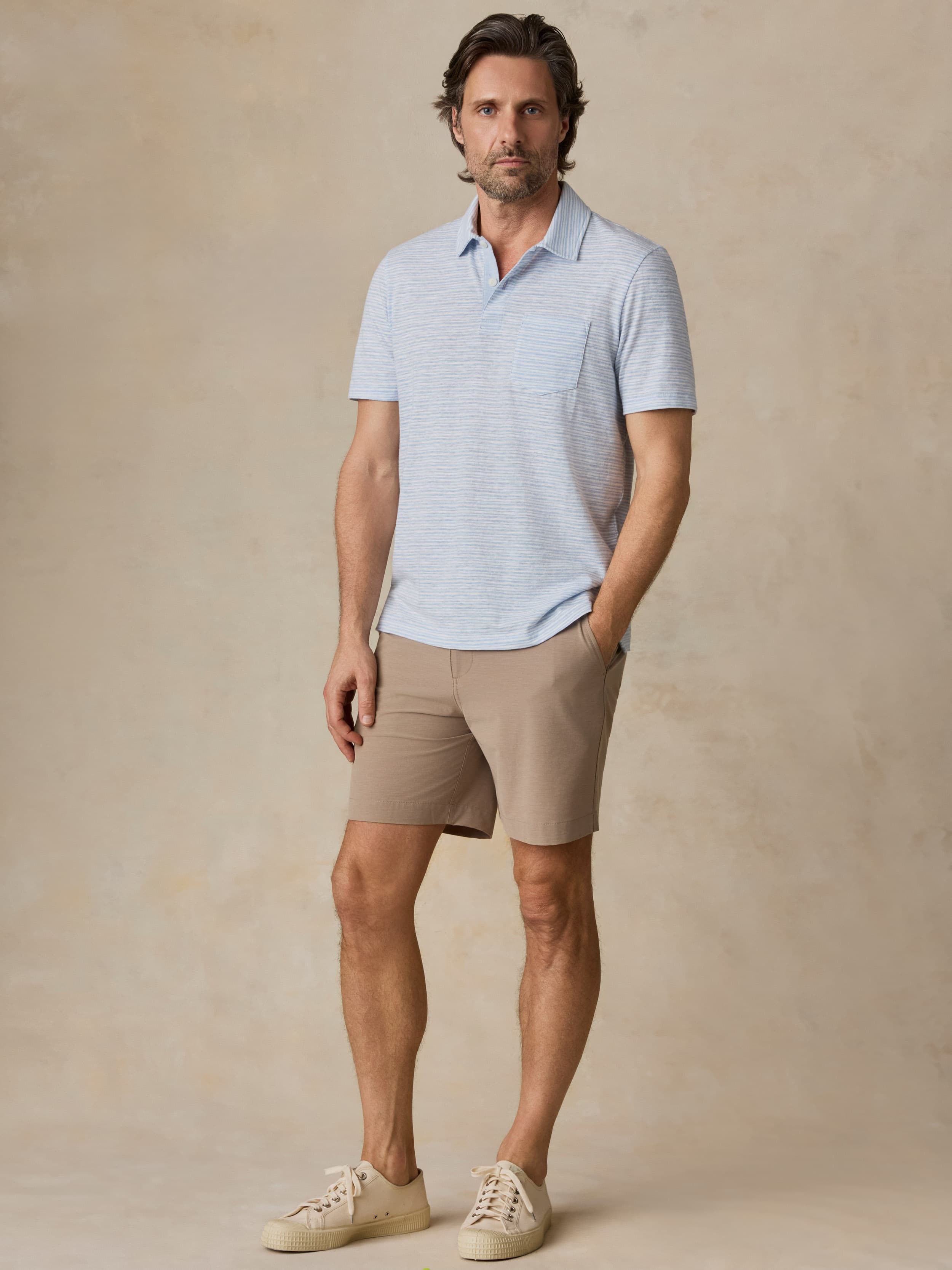 Short-Sleeve Breeze Polo - Blue Wake Stripe | Faherty Brand