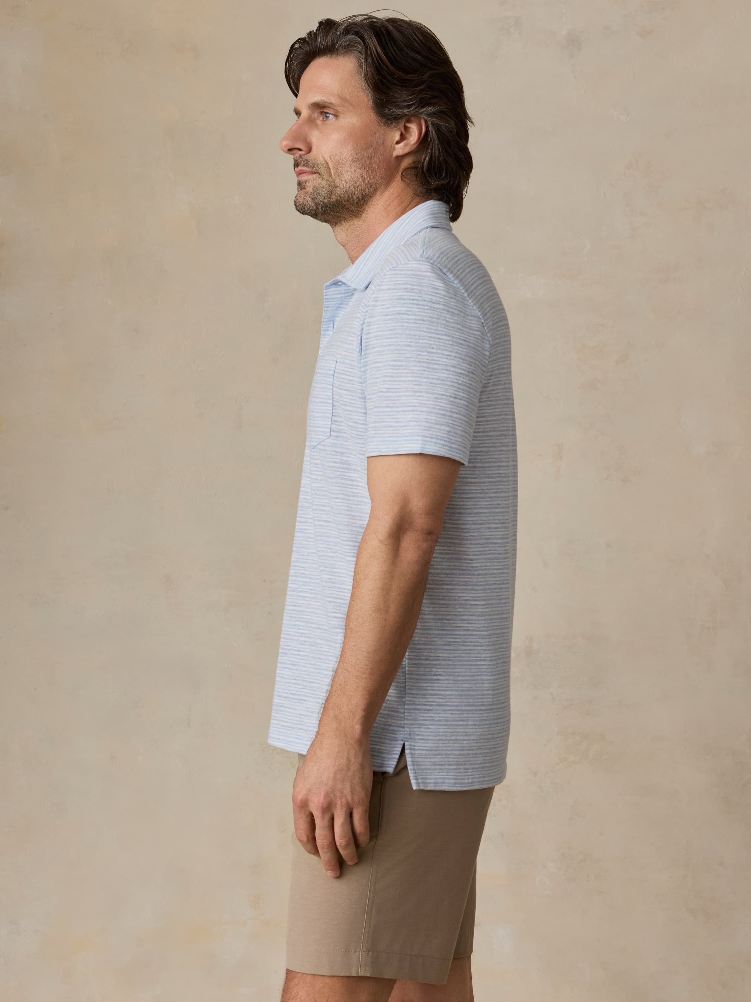 Short-Sleeve Breeze Polo - Blue Wake Stripe | Faherty Brand
