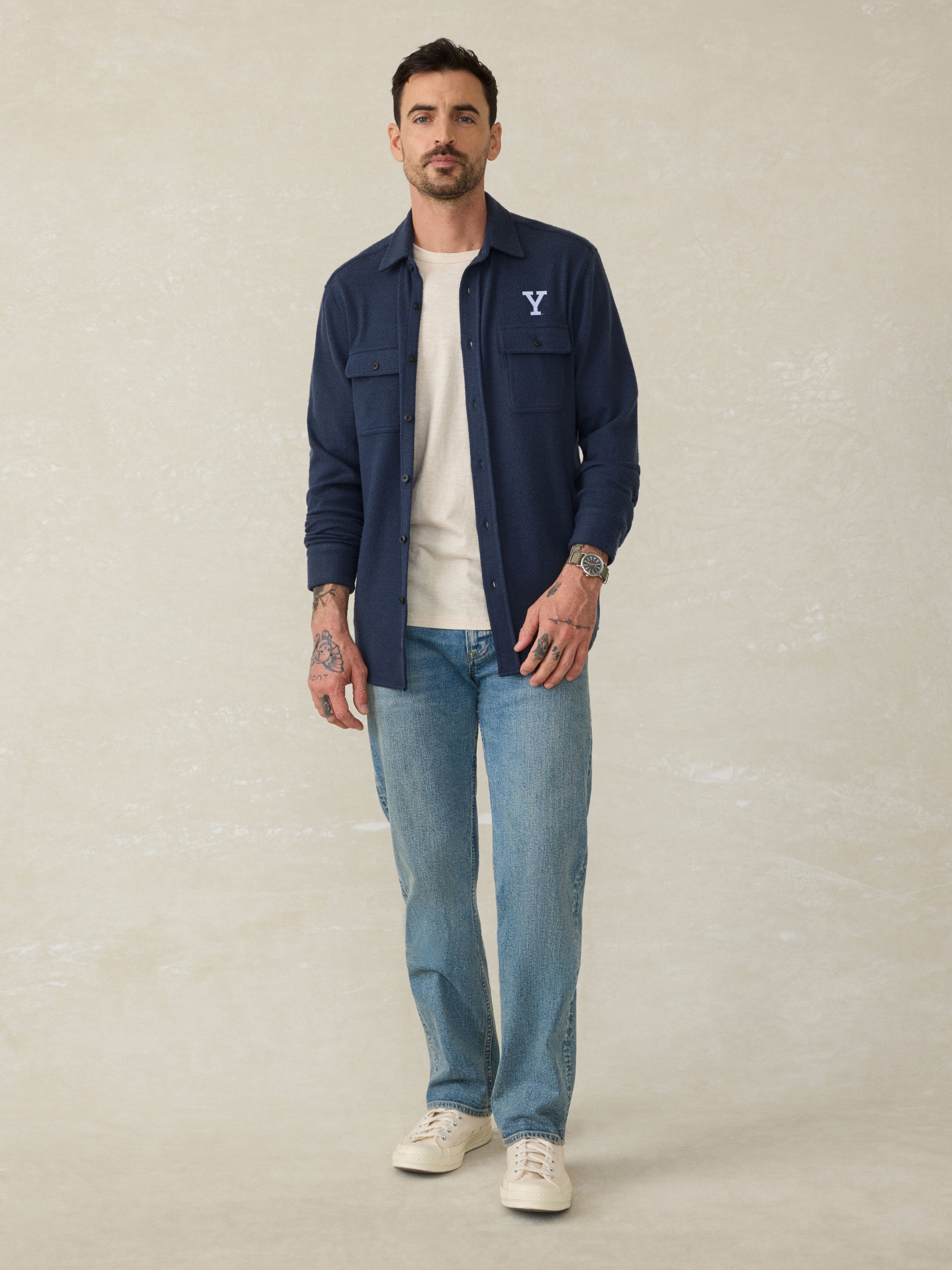 Yale Legend™ Sweater Shirt - Brighton Navy Twill | Faherty Brand