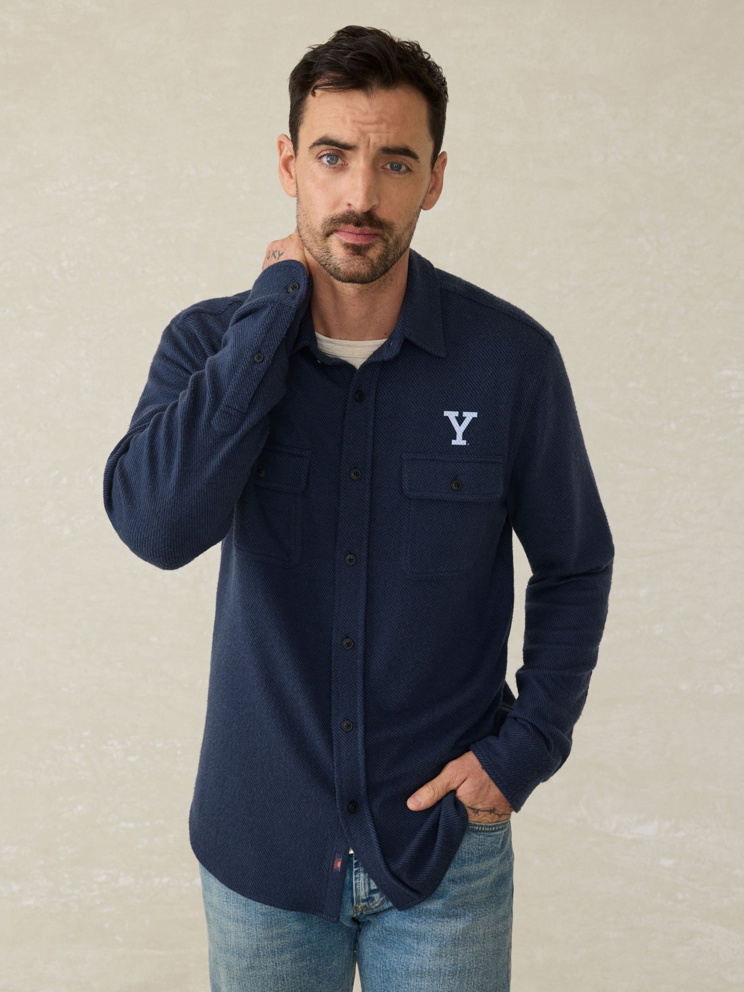 Yale Legend™ Sweater Shirt - Brighton Navy Twill | Faherty Brand