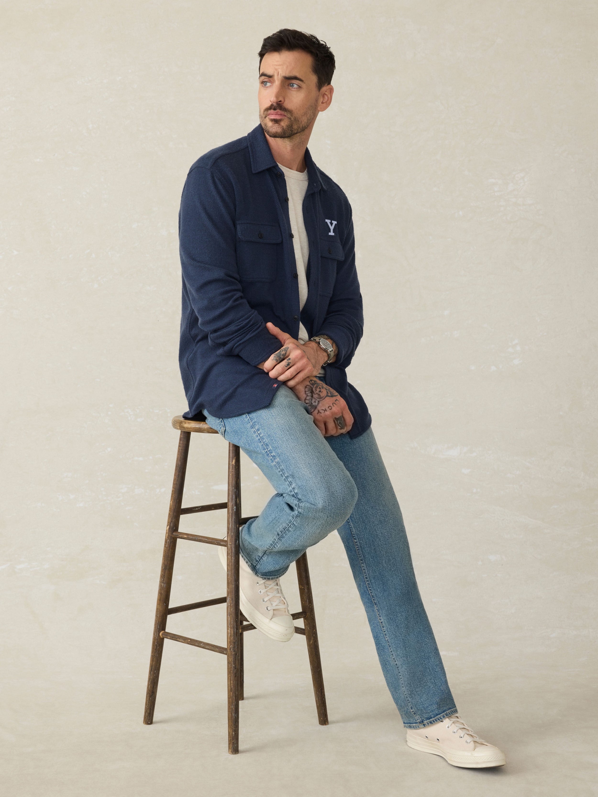 Yale Legend™ Sweater Shirt - Brighton Navy Twill | Faherty Brand