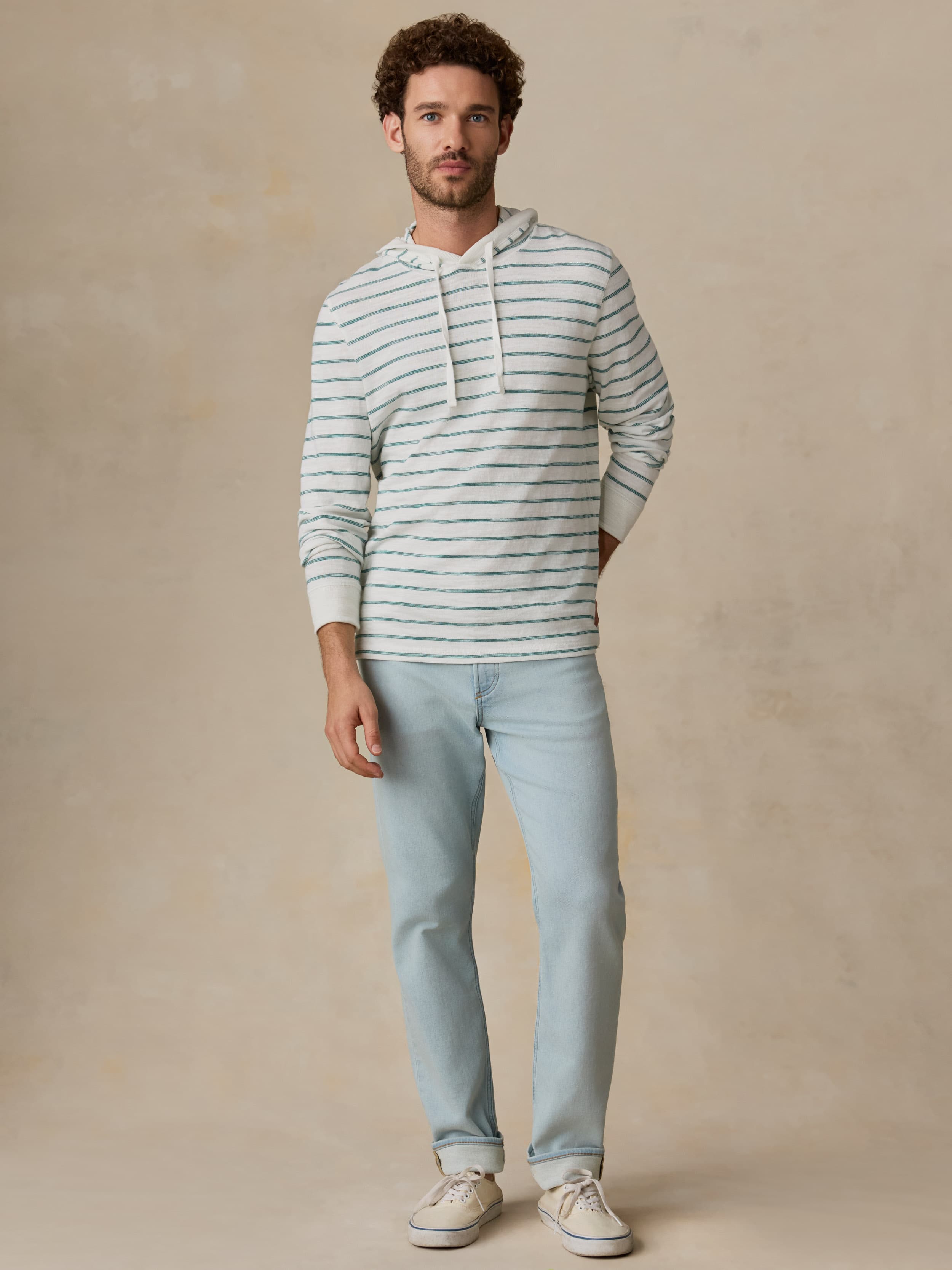 Sunwashed Organic Hoodie - White Biscayne Stripe | Faherty Brand