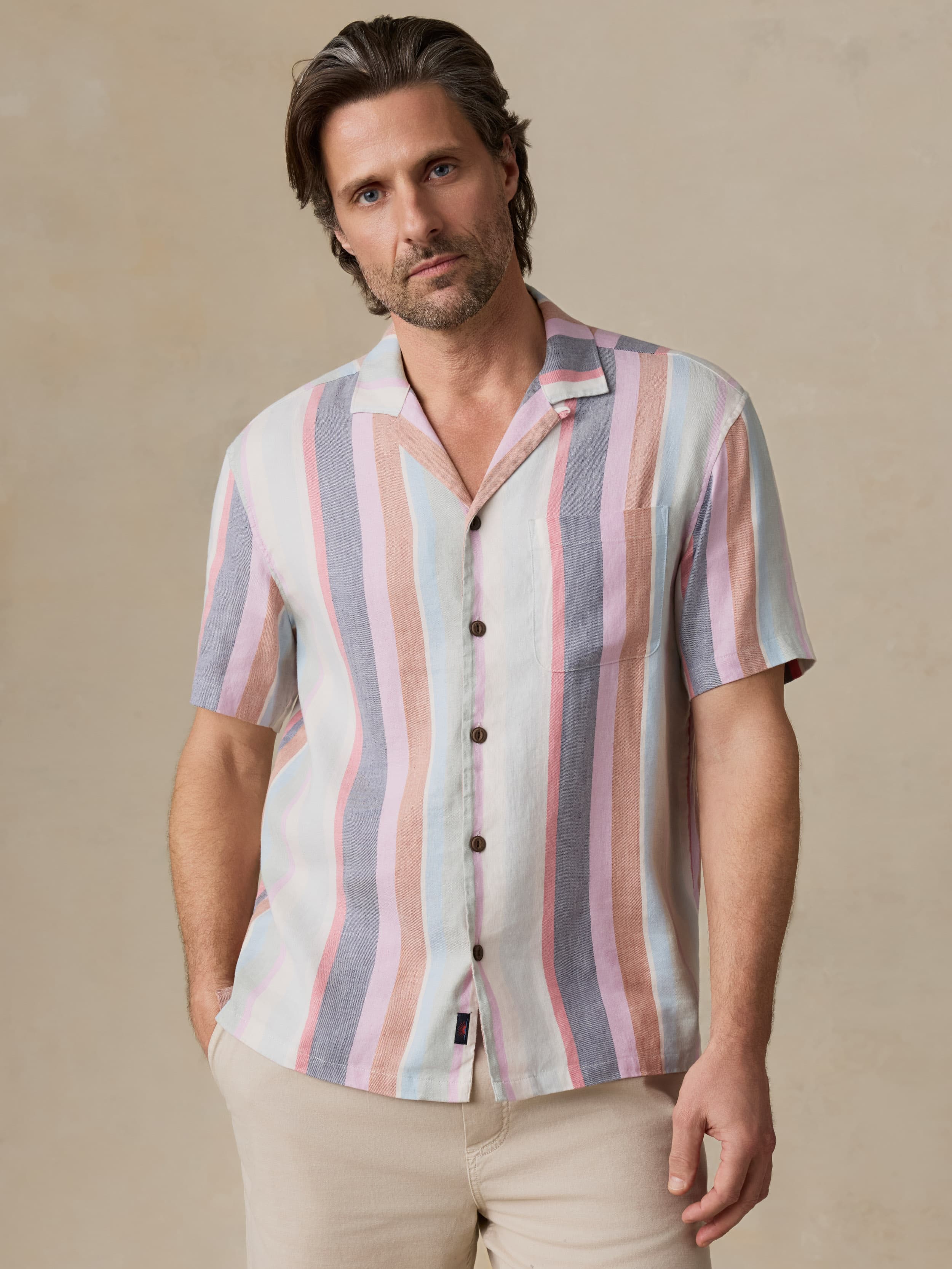 Short-Sleeve Breeze Camp Shirt - Summer Skies Stripe | Faherty Brand