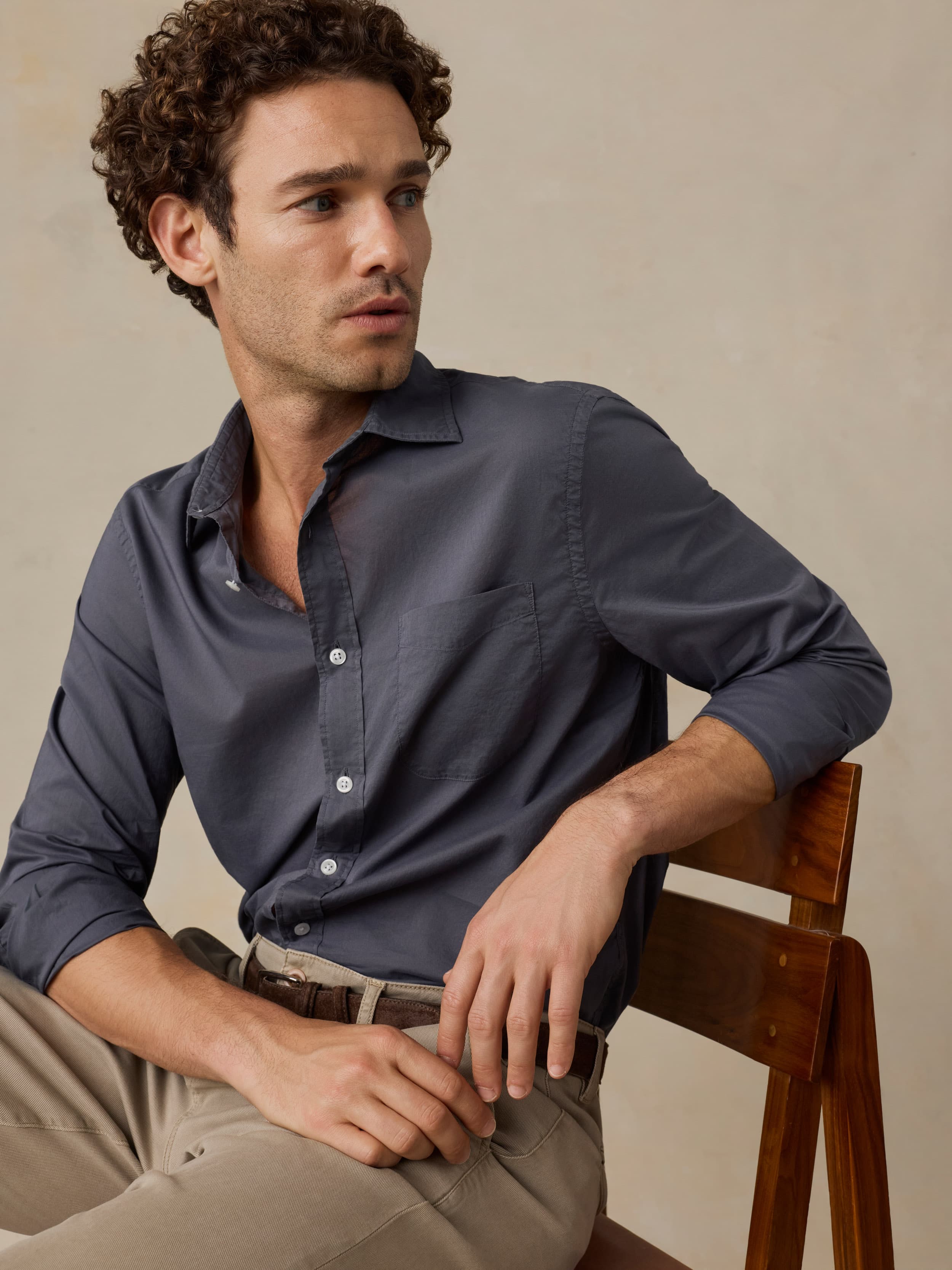 Long-Sleeve Weightless Cotton Shirt - Abyss Navy