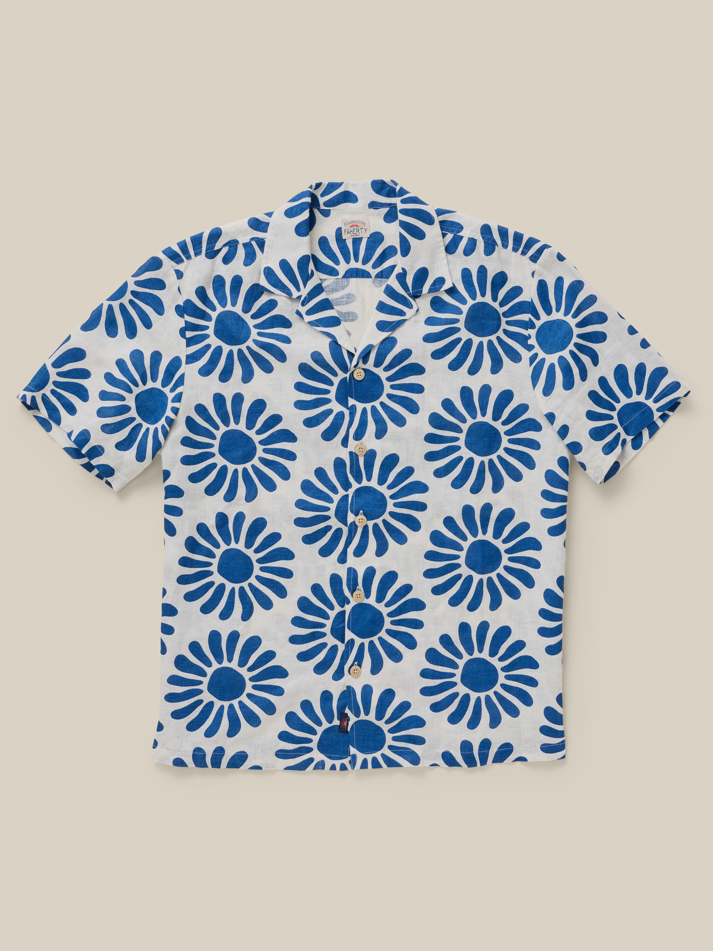 Short-Sleeve Linen Camp Shirt - Antilles Blue Suns | Faherty Brand