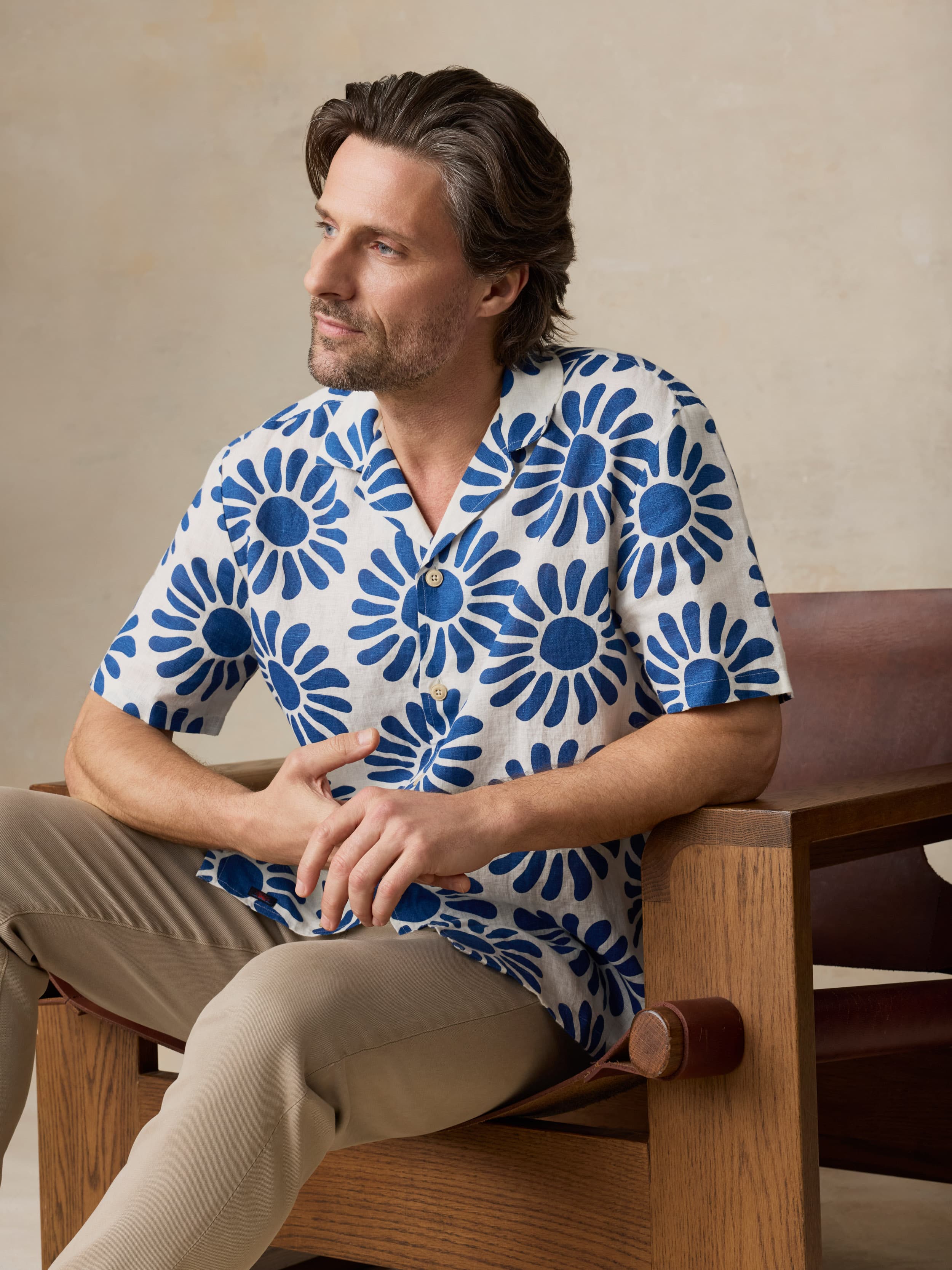 Short-Sleeve Linen Camp Shirt - Antilles Blue Suns | Faherty Brand