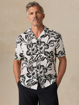 Short-Sleeve Linen Camp Shirt - Midnight Black Floral