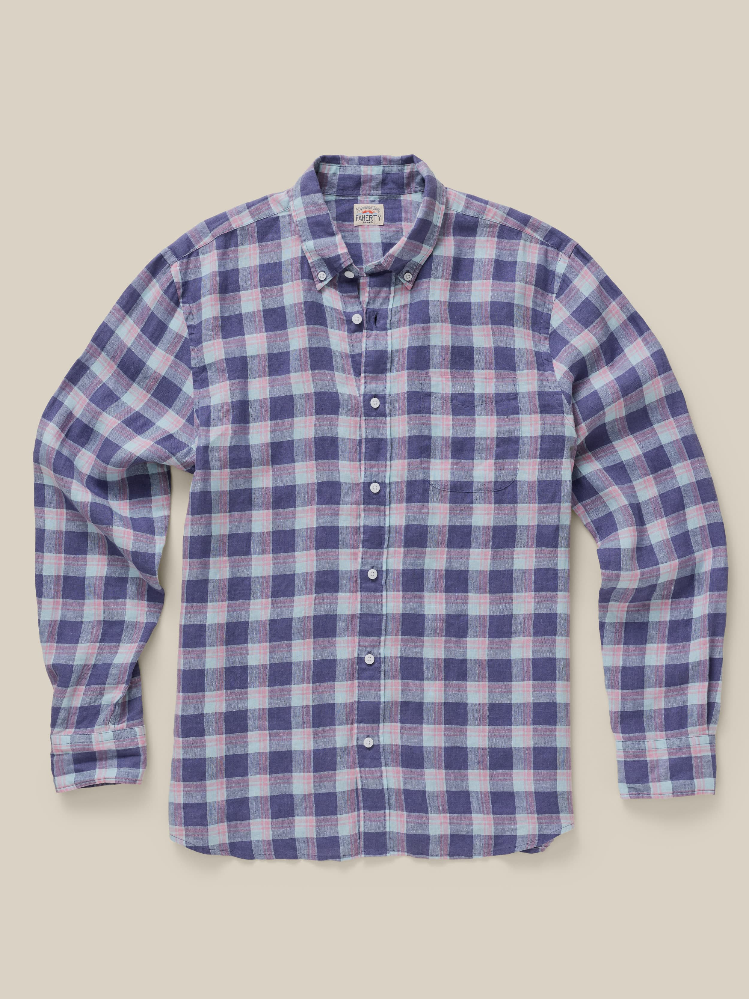 Sunwashed Linen Shirt - Coastal Lake Plaid | Faherty Brand