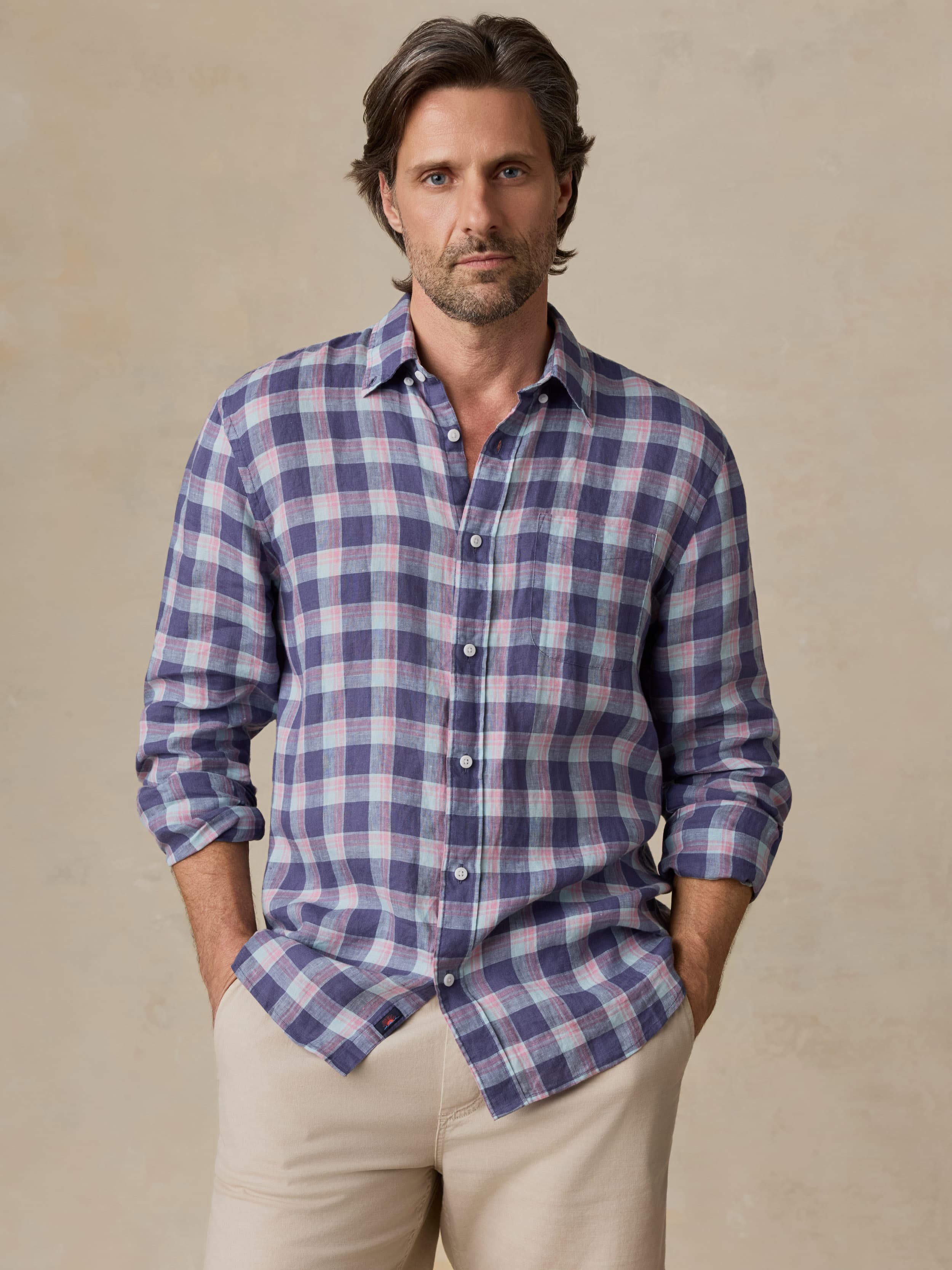 Sunwashed Linen Shirt - Coastal Lake Plaid | Faherty Brand