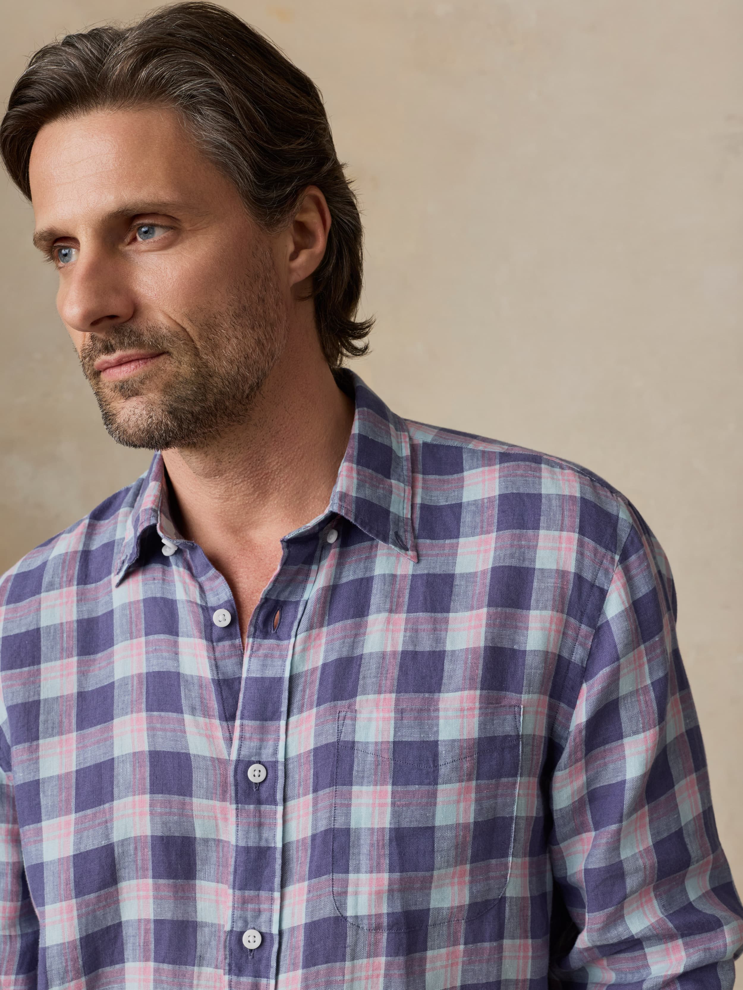 Sunwashed Linen Shirt - Coastal Lake Plaid | Faherty Brand