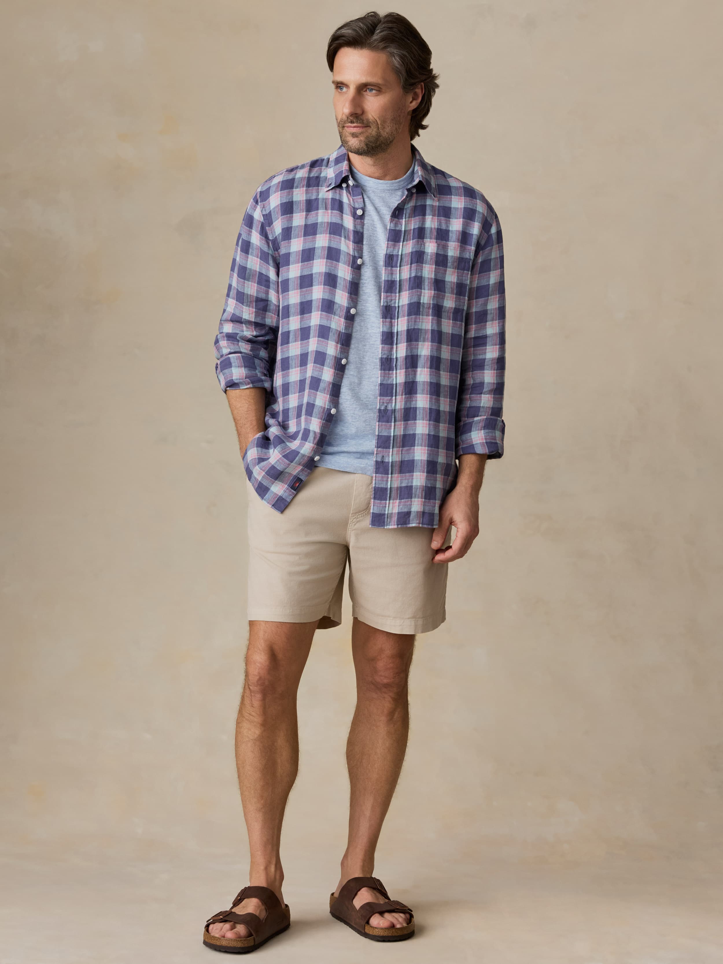 Sunwashed Linen Shirt - Coastal Lake Plaid | Faherty Brand