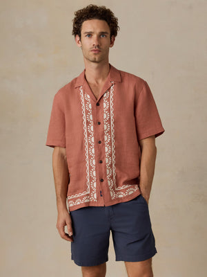 Short-Sleeve Embroidered Shirt - Dusty Sienna