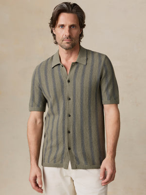 Short-Sleeve Sweater Shirt - Olive Safari Stripe