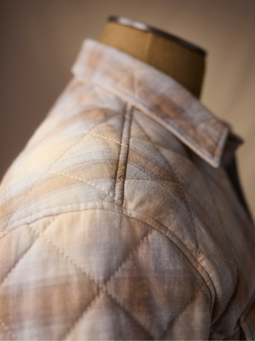 Detail of the Northwoods Shirt Jacket posed on a dress form