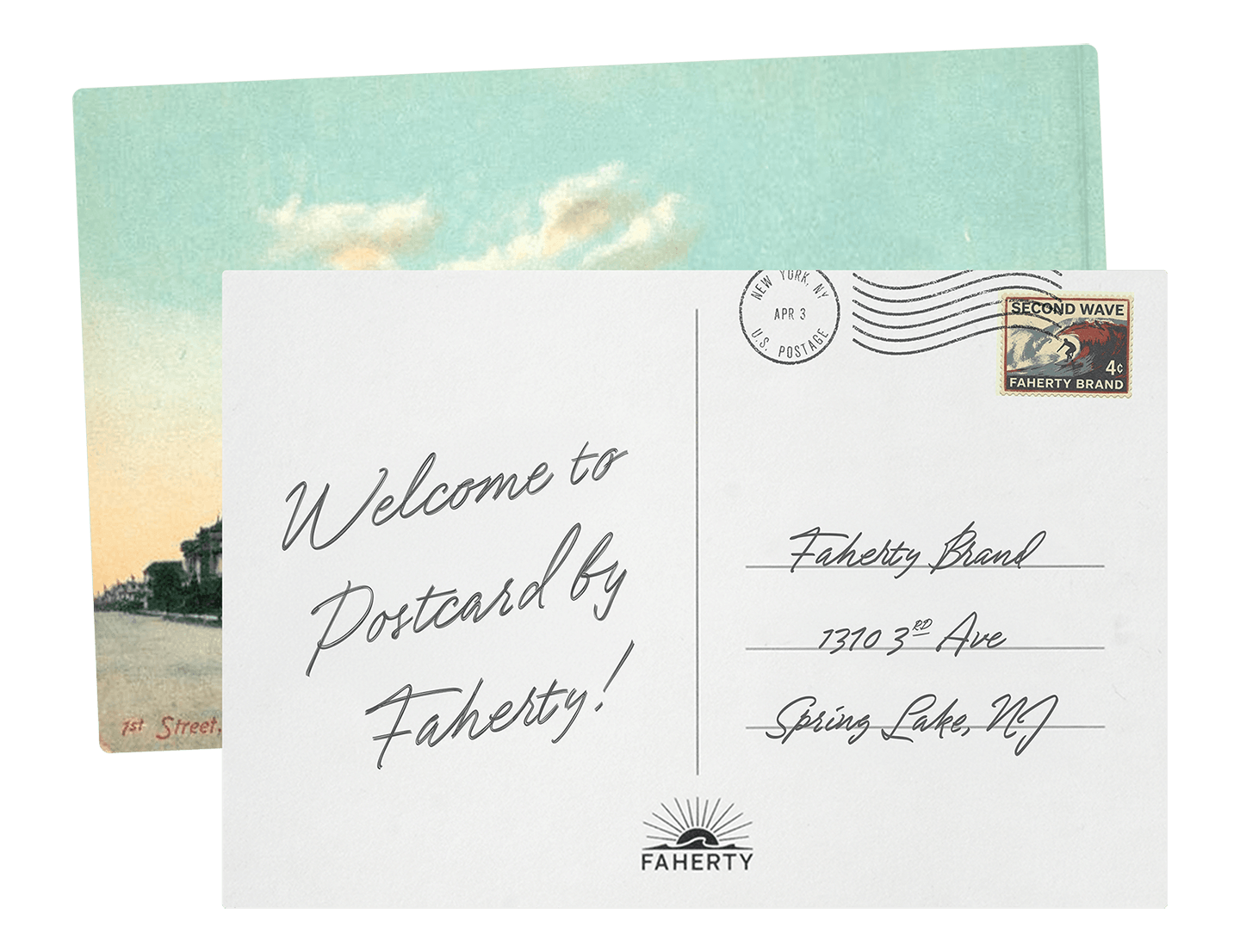 Vintage postcard that reads "Welcome to Postcard by Faherty"