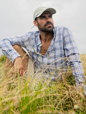 Long-Sleeve Weightless Cotton Shirt - Coastal Waters Plaid