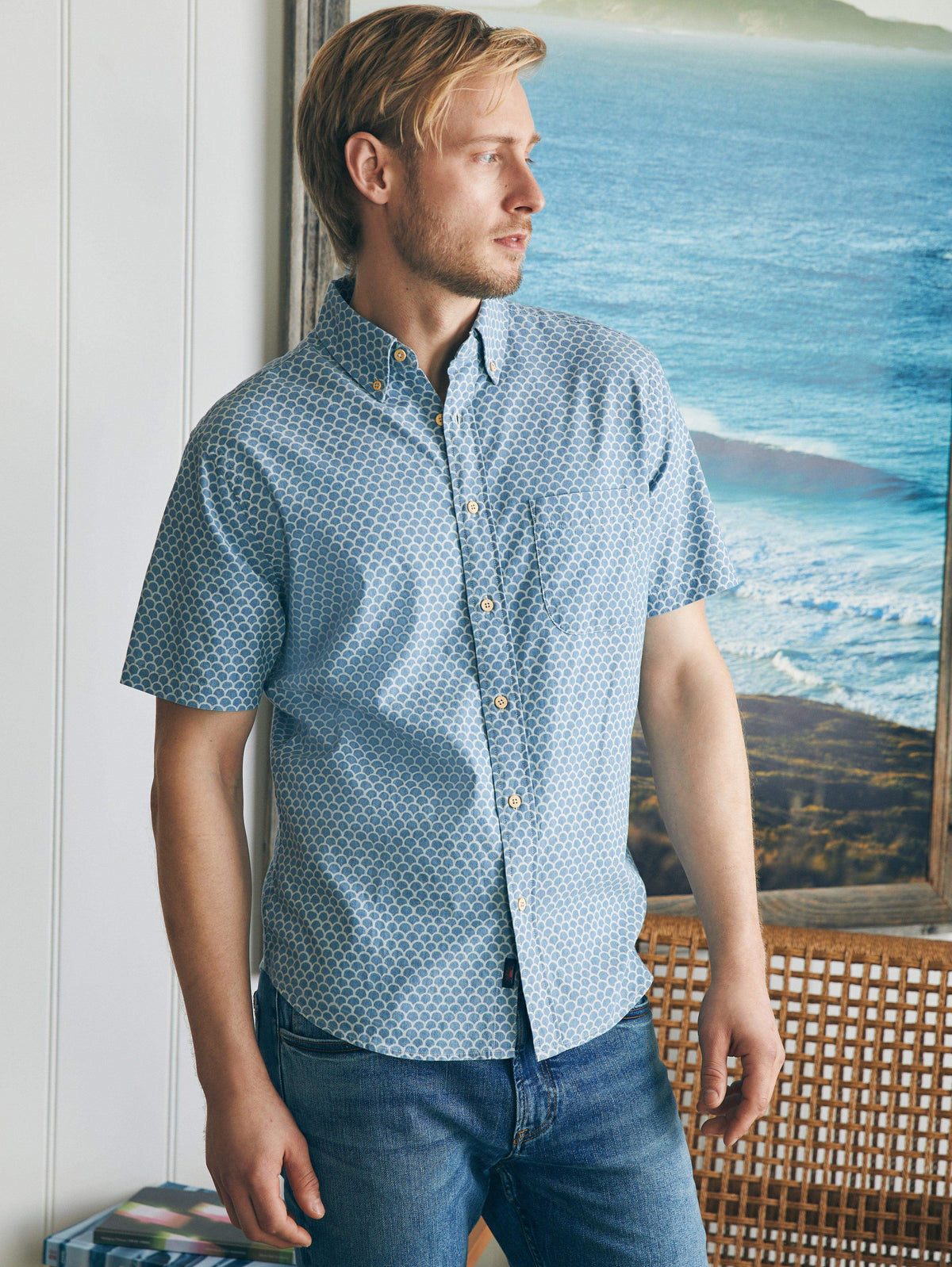 Short-Sleeve Stretch Playa Shirt - Fish Scale Redux, image 1 of 5
