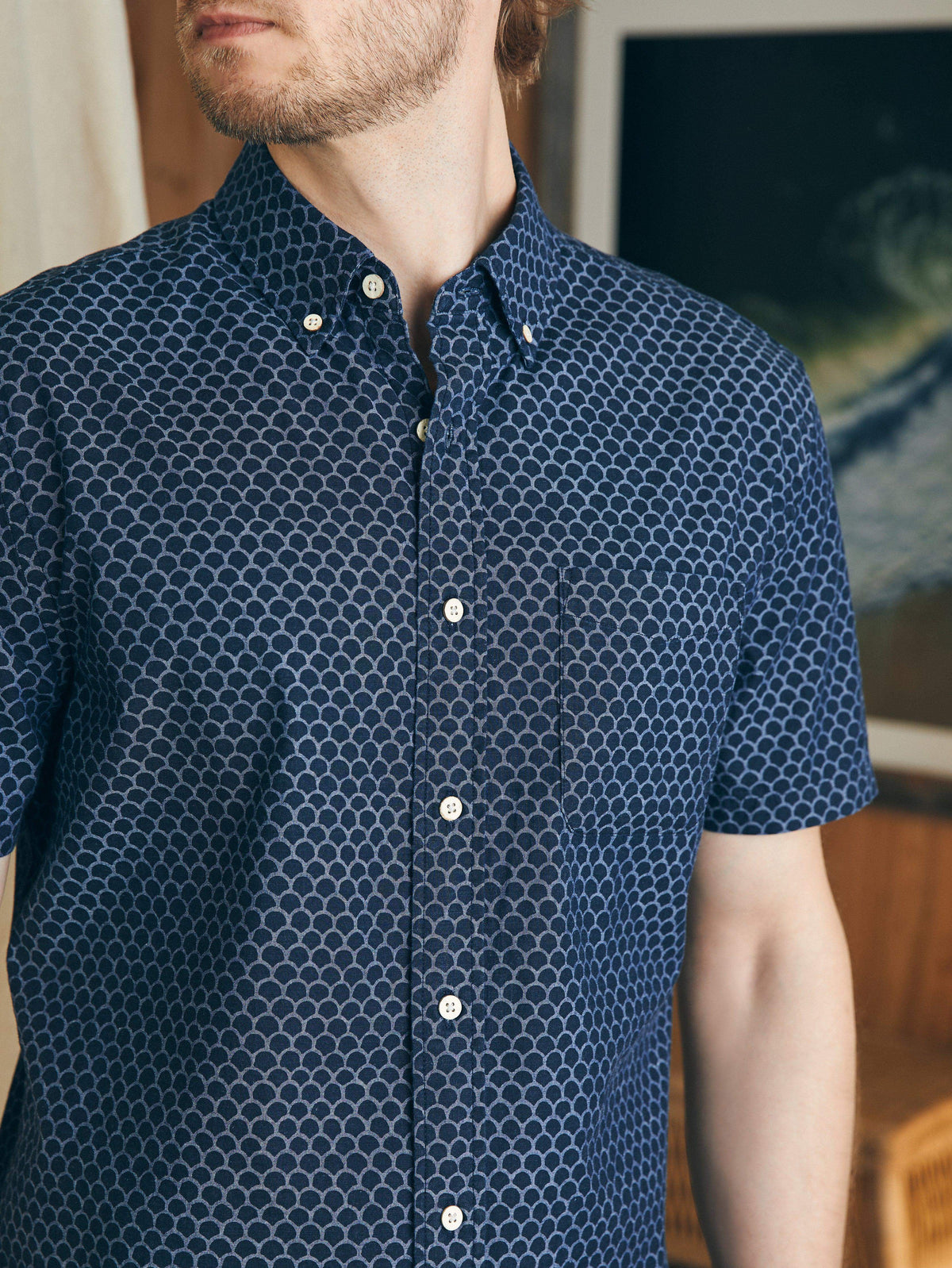 Short-Sleeve Stretch Playa Shirt - Midnight Fish Scale, image 2 of 5