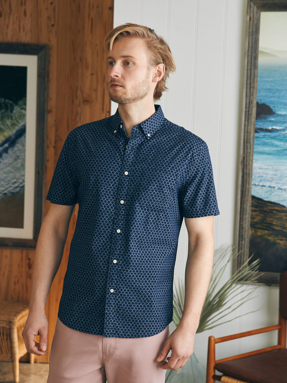 Short-Sleeve Stretch Playa Shirt (Tall) - Midnight Fish Scale, image 3 of 5
