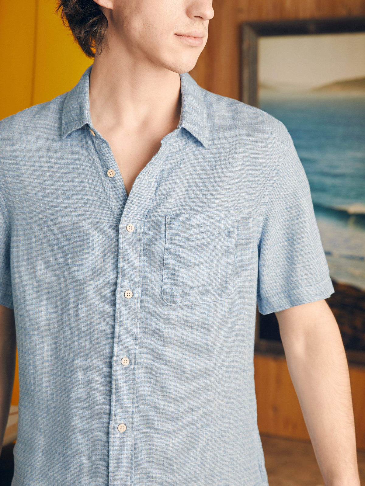 Short-Sleeve Palma Linen Shirt (Tall) - Blue Basketweave, image 2 of 5