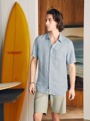 Short-Sleeve Palma Linen Shirt (Tall) - Blue Basketweave