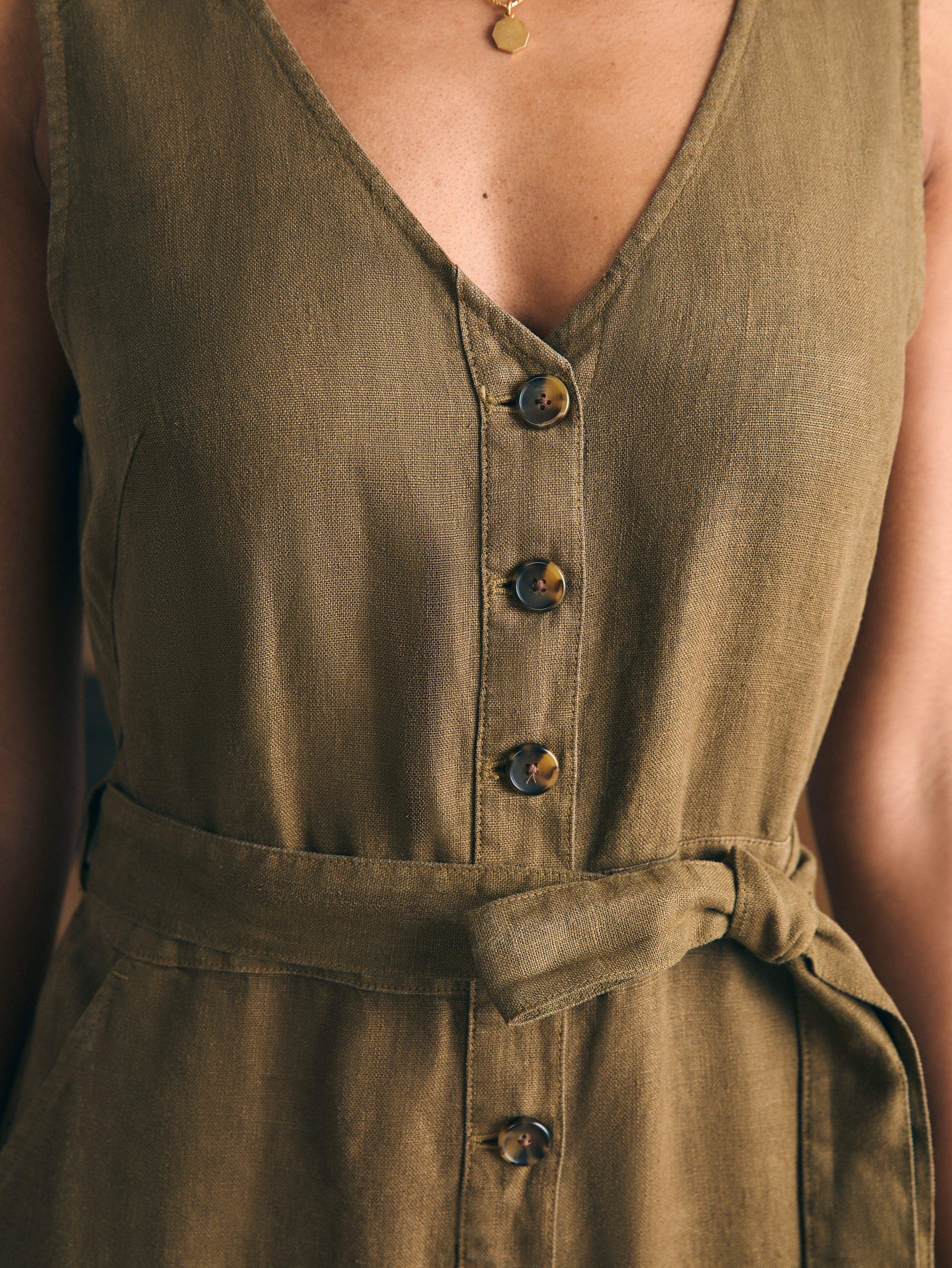 Alina Linen Jumpsuit - Military Olive